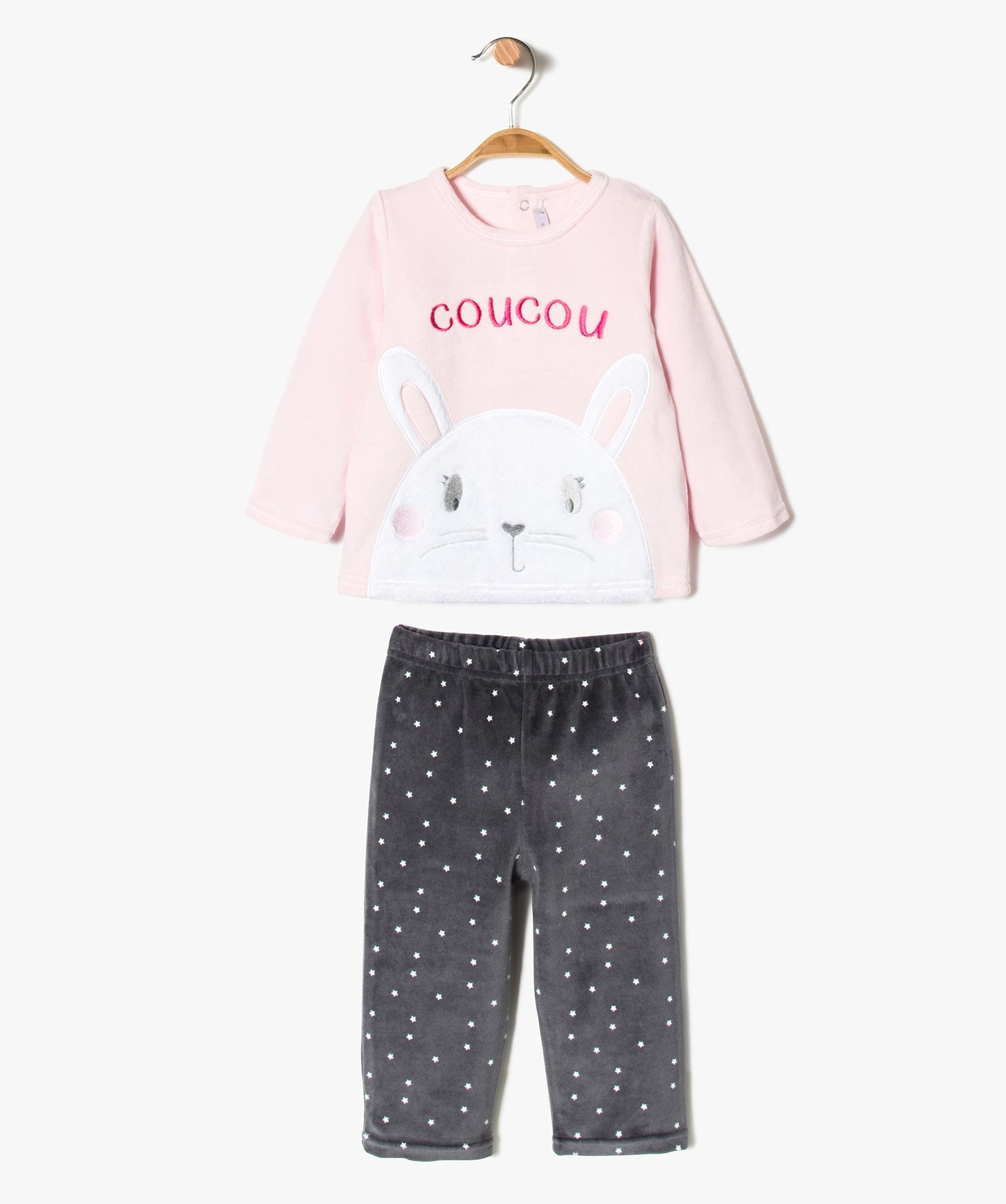 Gemo Vetements Fille Pyjama 2 Pieces En Velours Motif Lapin Sans Pieds Multicolore Bebe Gemo