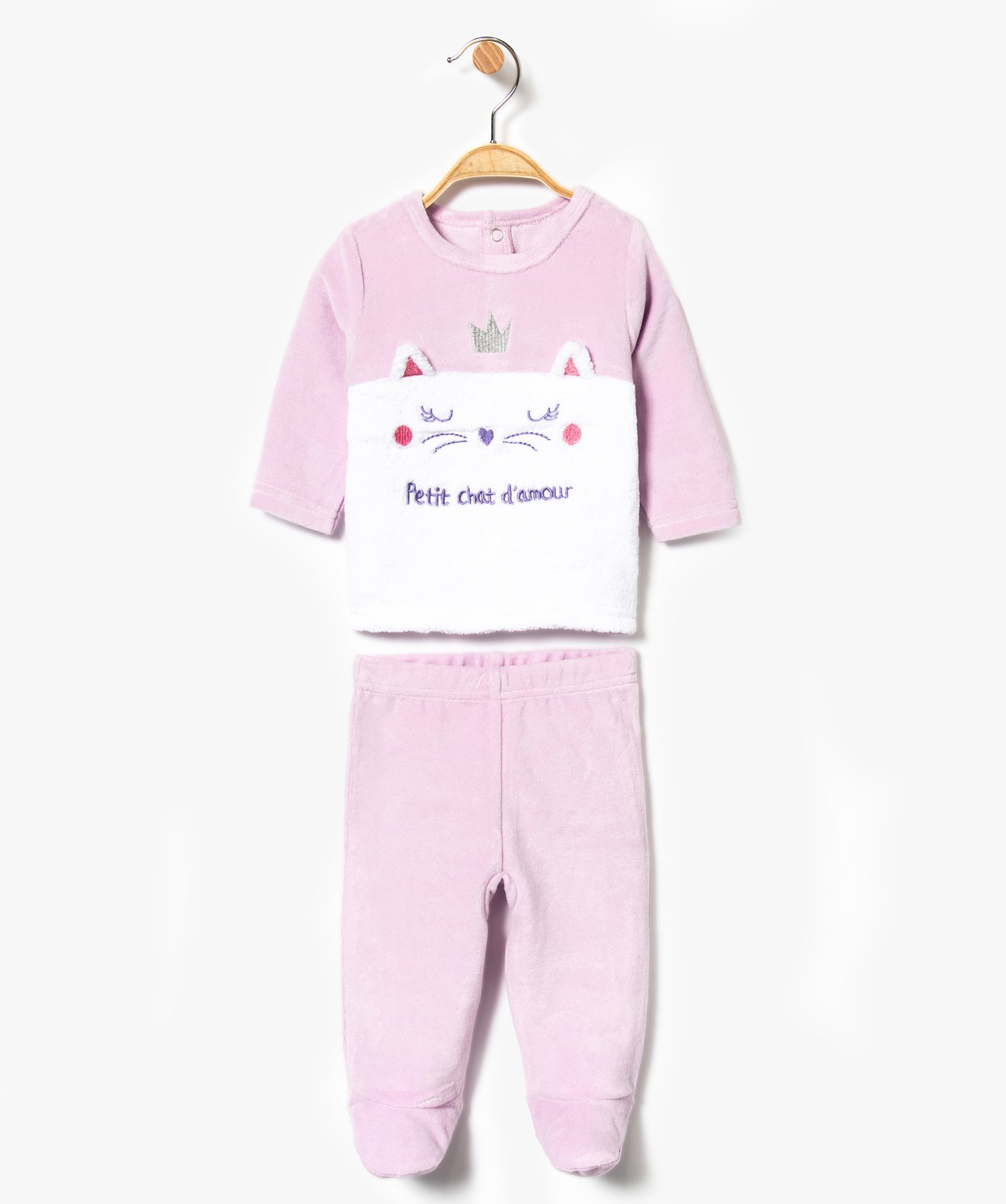 Pyjama naissance fille - Chaton - Pyjama velours bébé doux et chaud