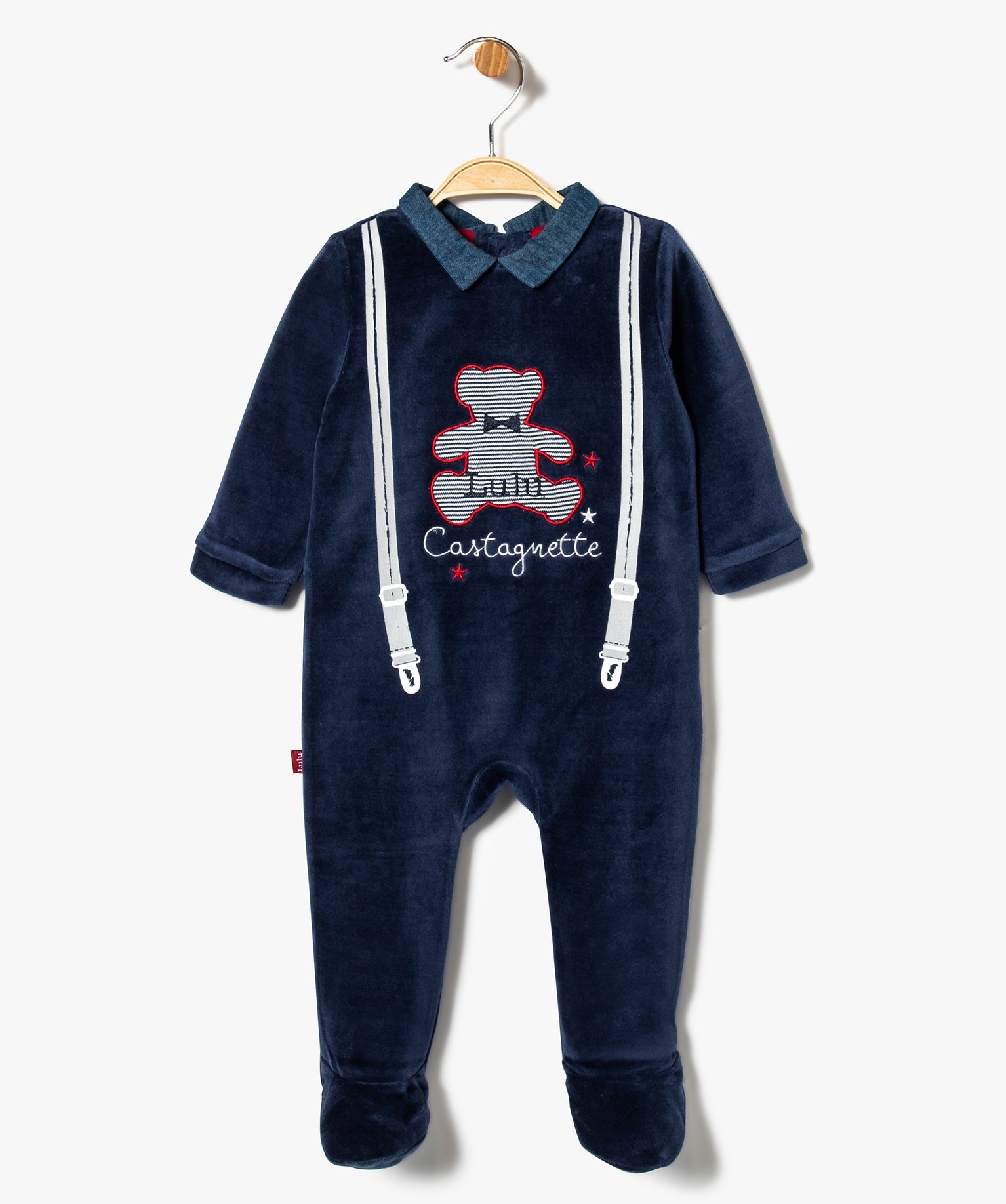 Gemo naissance pyjama dors bien en velours avec col fantaisie lulu castagnette bleu pyjamas velours bebe GEMO