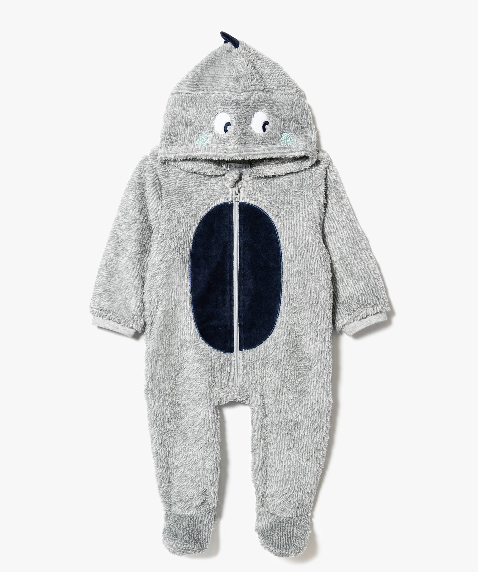 Gemo Vetements Garcon Surpyjama Bebe En Maille Peluche Motif Dragon Gris Bebe Gemo
