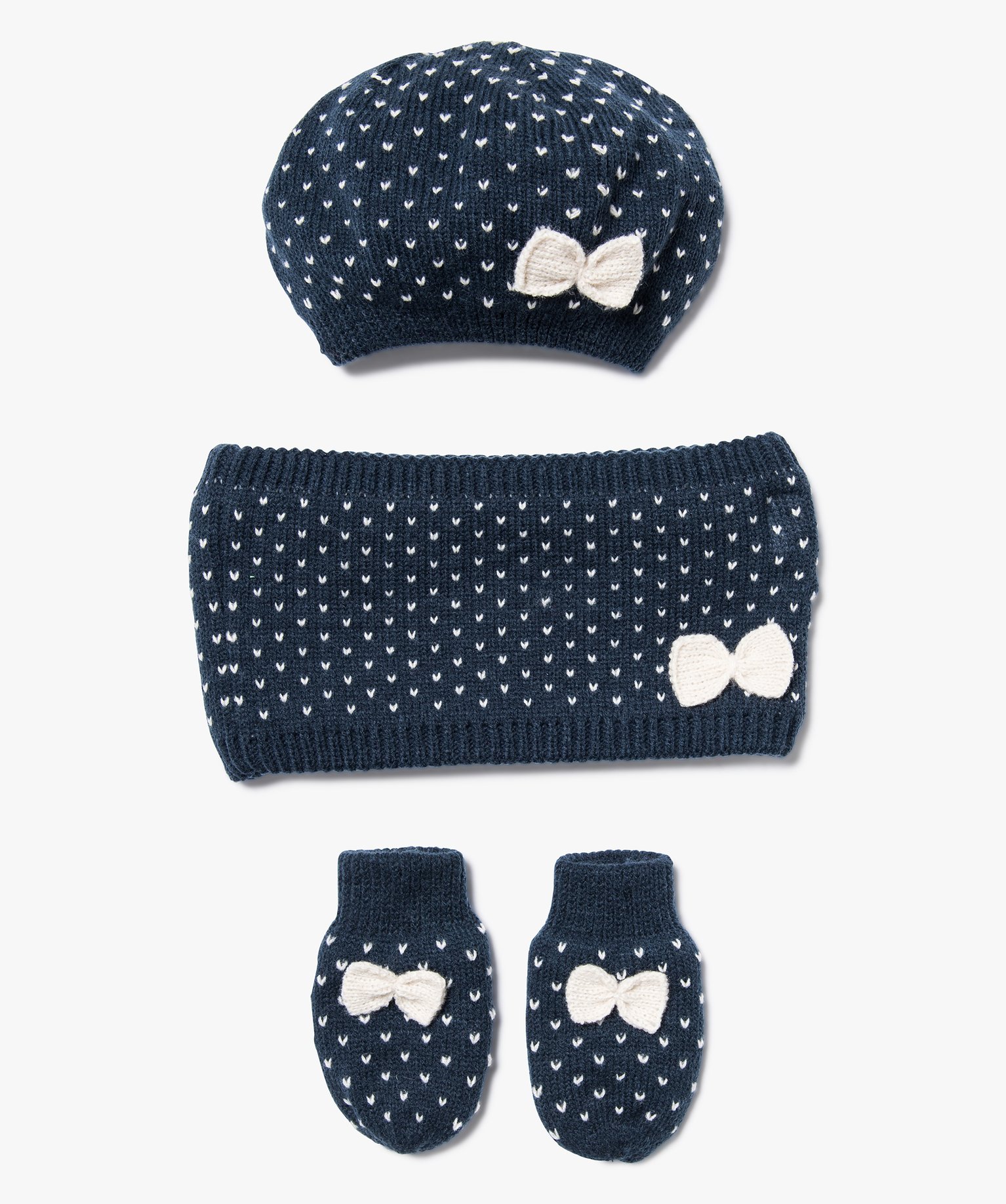 Gemo accessoires fille ensemble 3 pieces bebe fille bonnet tour de cou moufles bleu bebe GEMO