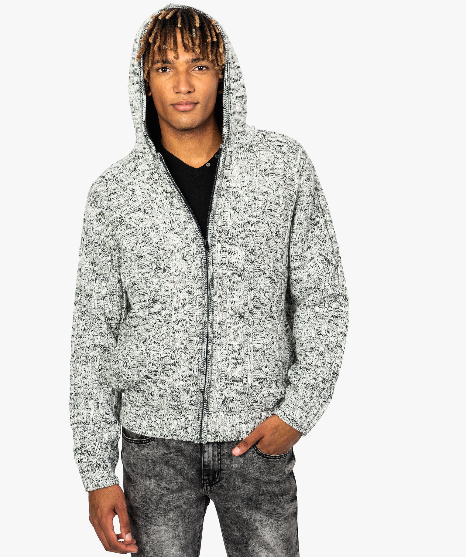 Gemo vetements gilet homme grosse maille double polaire avec capuche gris gilets  homme | GÉMO