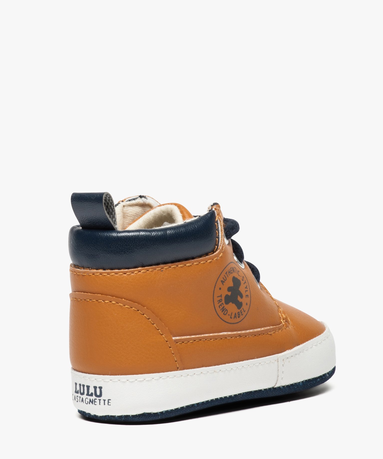 Gemo Chaussures Garcon Chaussons De Naissance Bicolores A Lacets Lulu Castagnette Brun Bebe Gemo