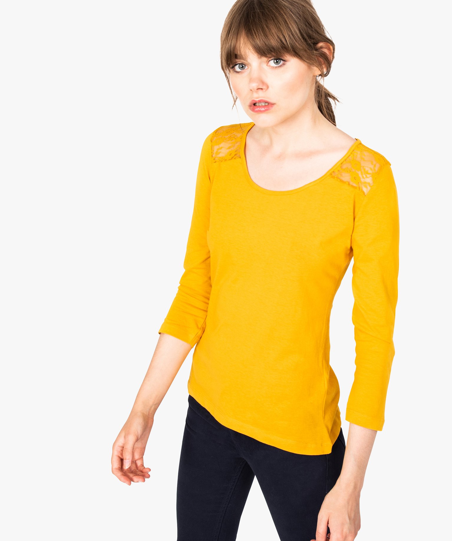 T shirt jaune manche longue femme sales