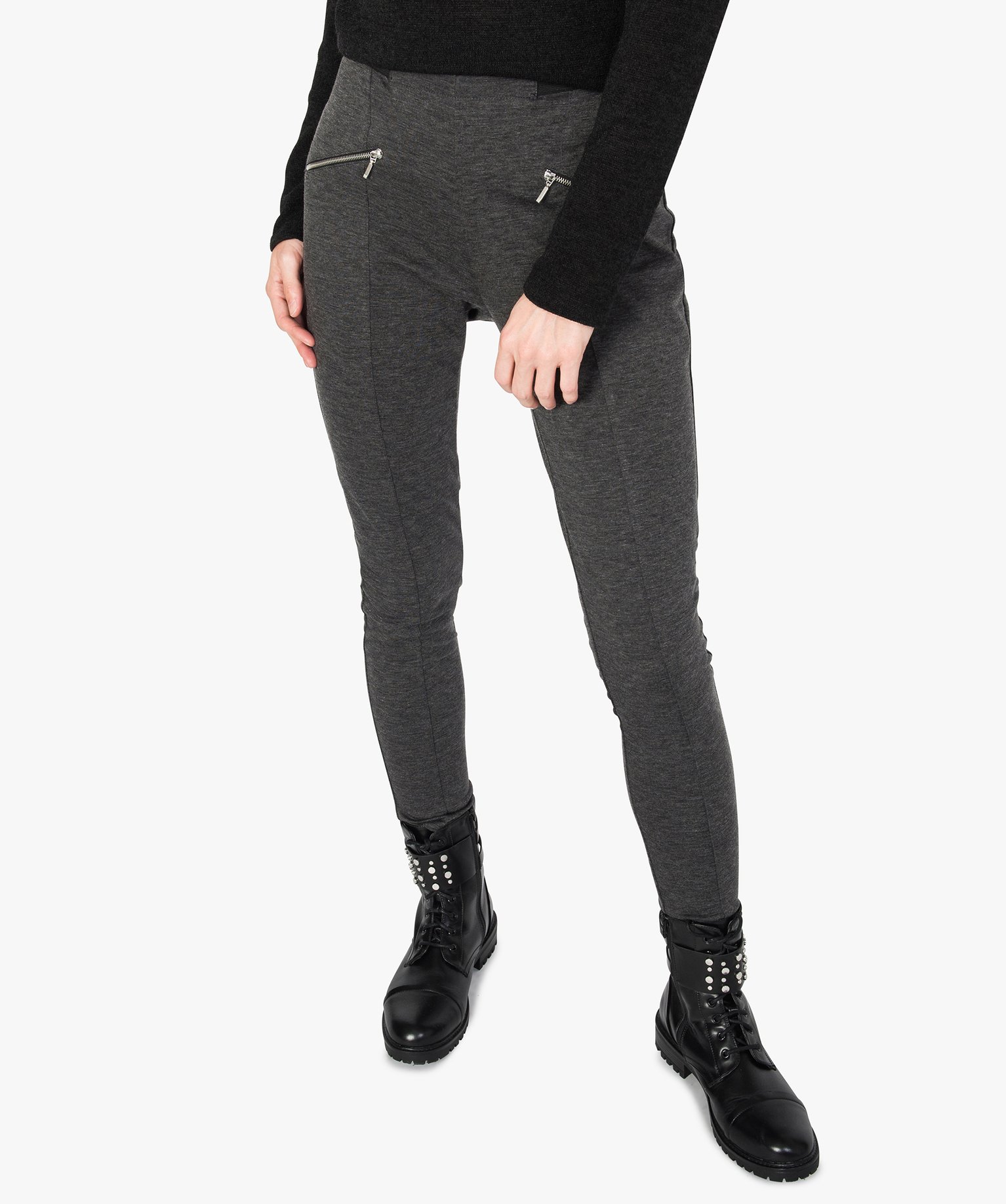 pantalon femme moulant chine a zips et taille elastique gris
