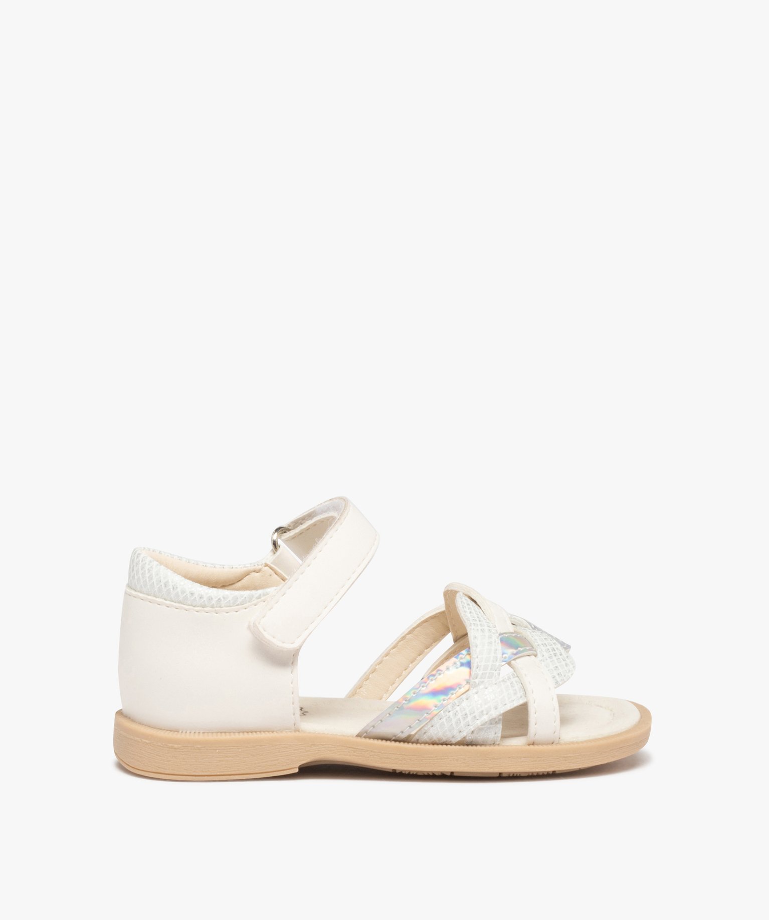 Gemo Chaussures Fille Sandales Bebe Fille A Scratch Avec Brides Entrecroisees Blanc Sandales Et Nu Pieds Bebe Gemo