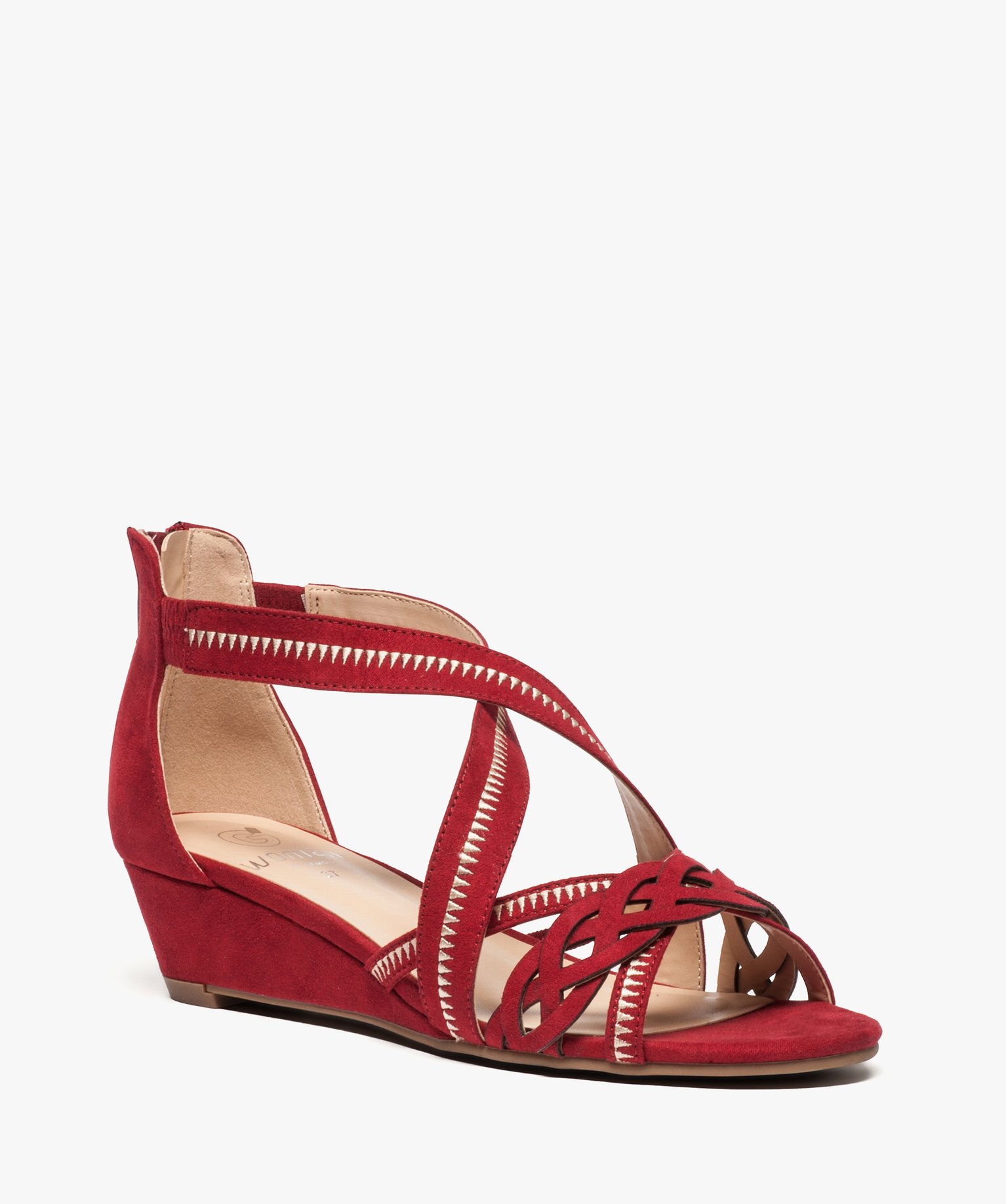 Chaussures Femme Gémo 2023 Gemo chaussures sandales femme bicolore a brides entrecroisees et talon compense rouge femme | GÉMO