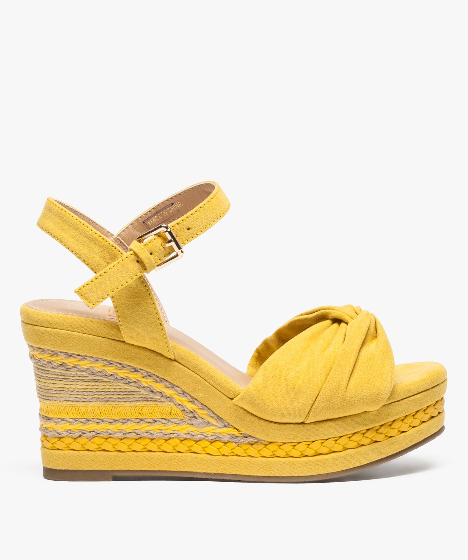 Gemo chaussures sandales femme en suedine a talon compense multimatieres jaune sandales a talon femme GEMO