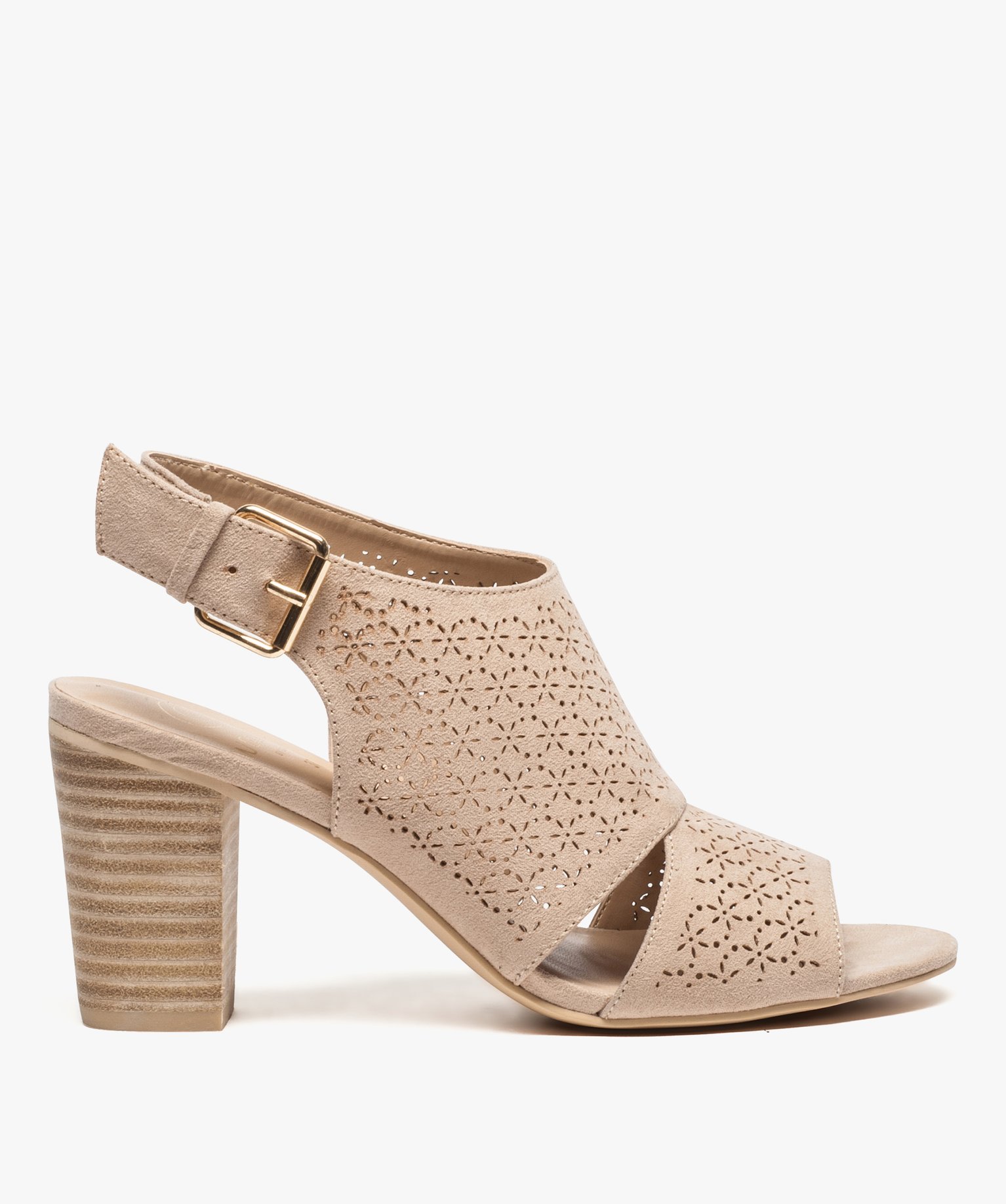 Gemo chaussures sandales femme a talon brides couvrantes a motifs perfores rose sandales a talon femme GEMO