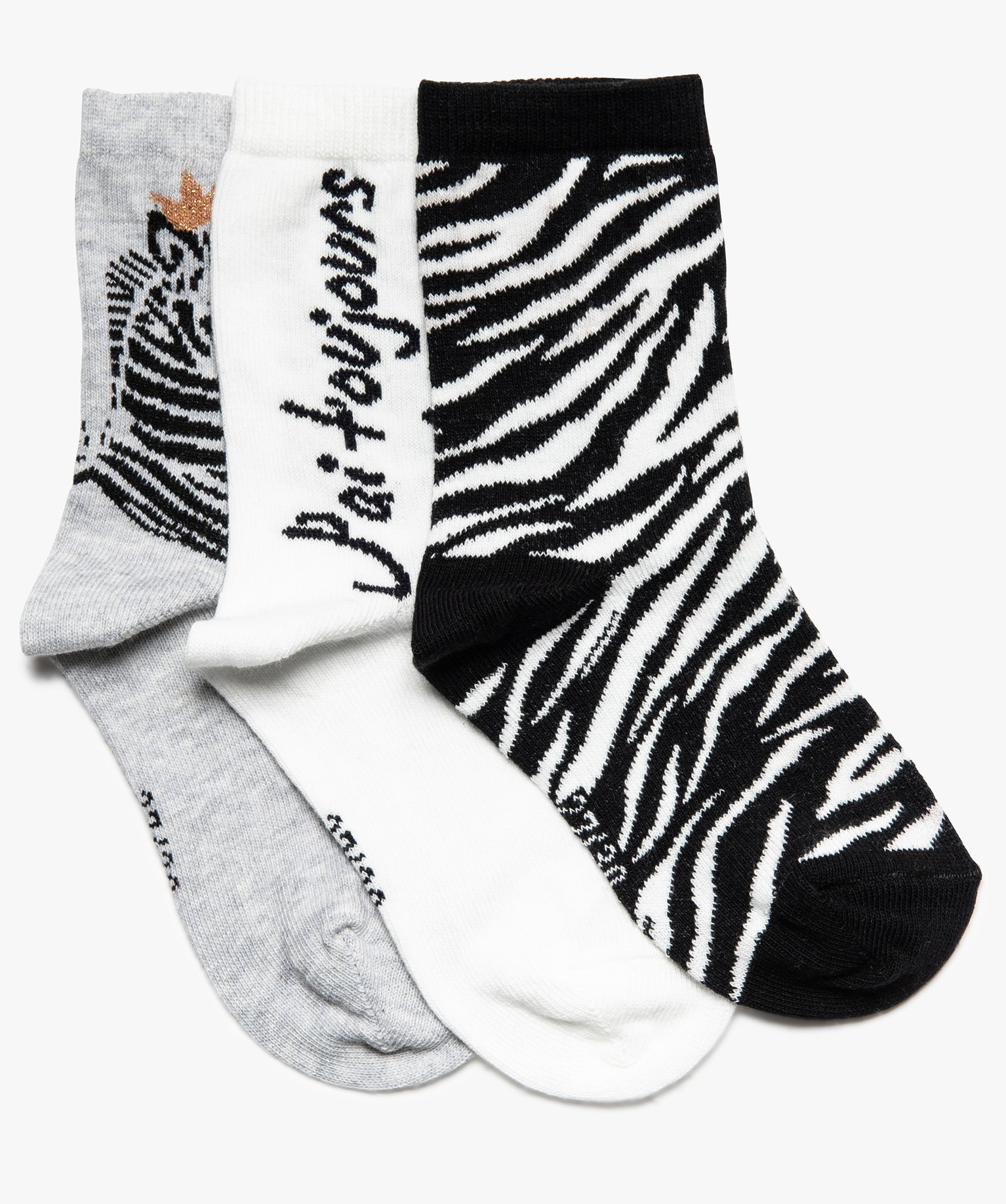 chaussettes fille motif zebre (lot de 3) noir