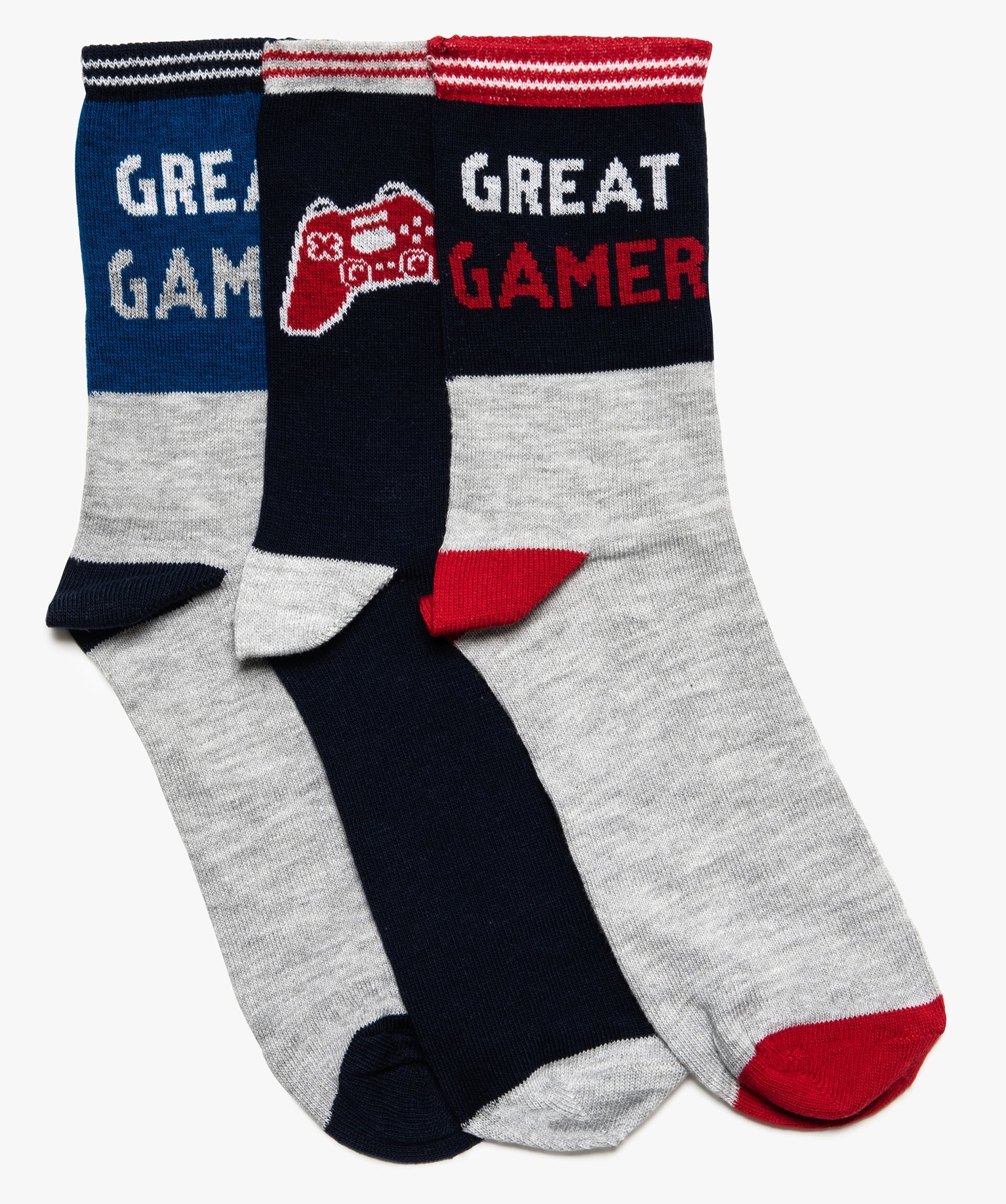 Gemo sous-vetements et nuit chaussettes hautes garcon theme jeux video (lot  de 3) gris chaussettes garcon