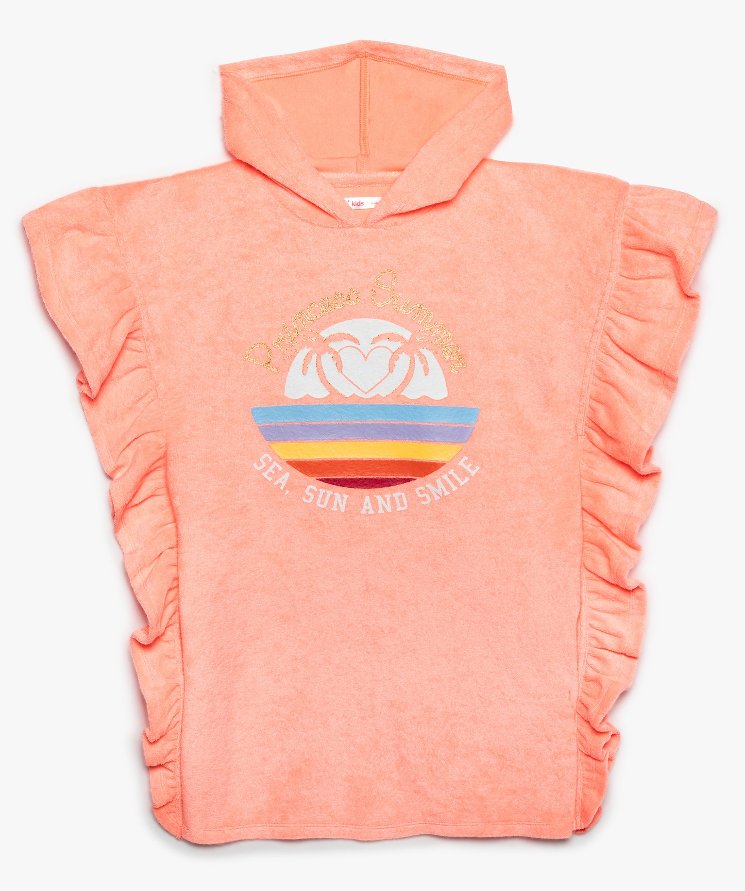Gemo Vetements Sortie De Bain Bebe Fille A Capuche Et Volants Orange Fille Gemo