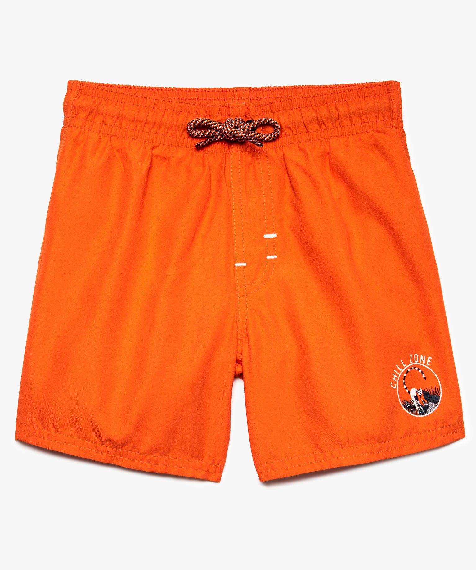 maillot de bain garcon forme short avec ecusson orange