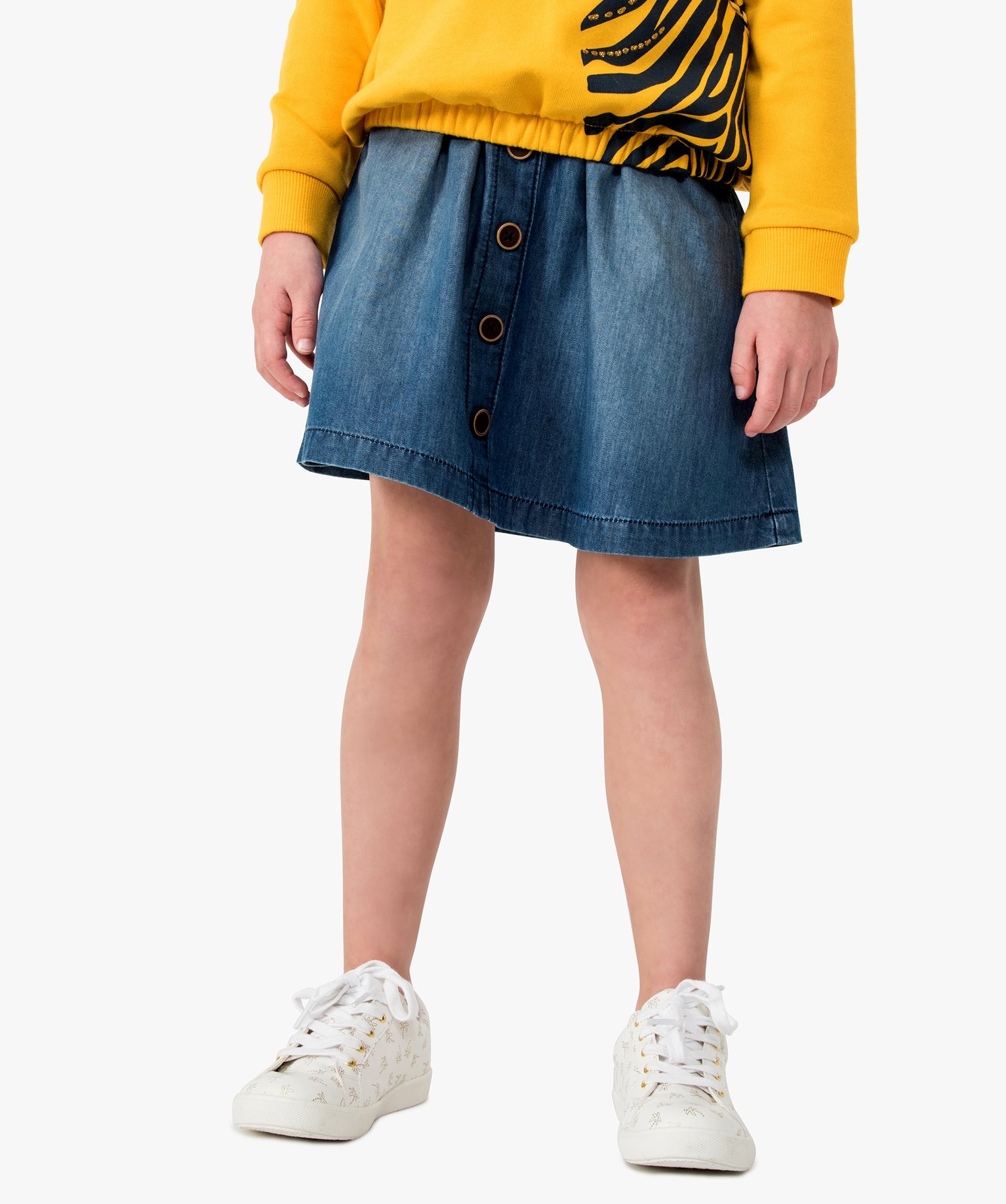 Gemo vetements jupe fille aspect denim boutonnee sur lavant gris