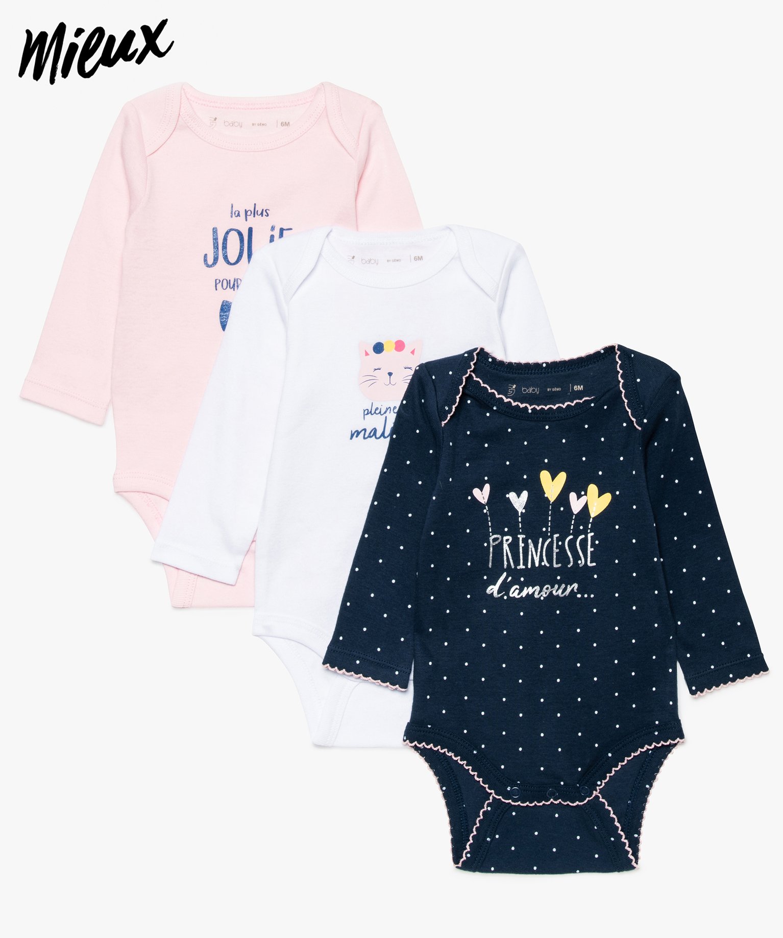 Gemo vetements fille body bebe fille avec motifs ou pois en coton