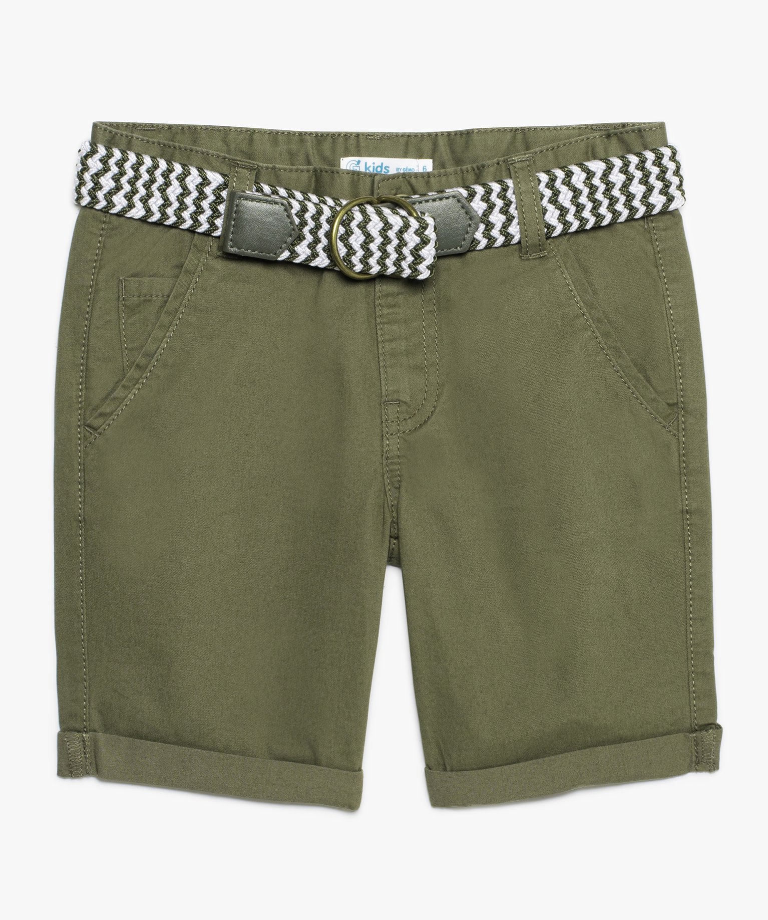 Gemo vetements short garcon en toile avec ceinture tressee bicolore vert garcon GEMO