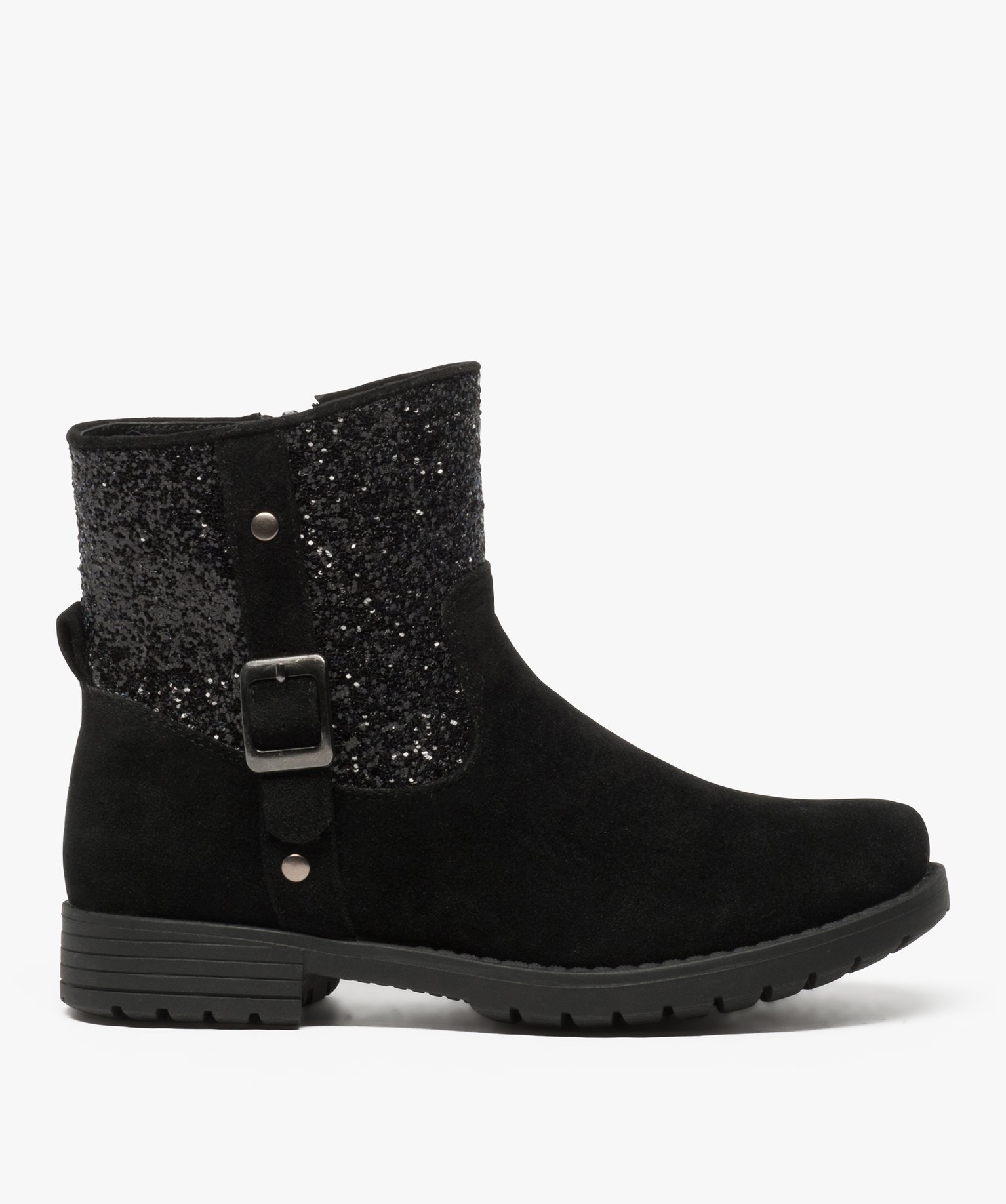 Gemo chaussures bottines filles zippees avec strass noir bottes et boots fille GEMO