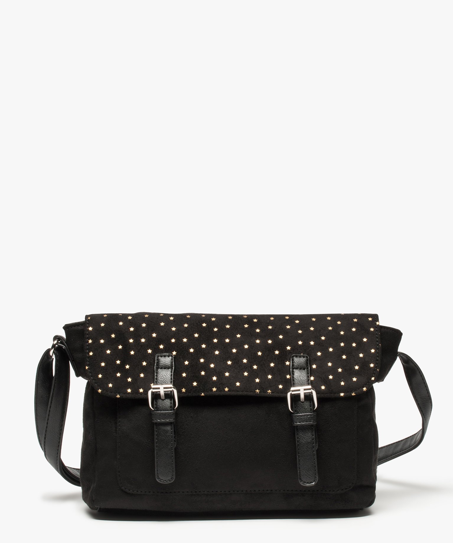 Gemo sacs et accessoires besace femme forme cartable avec motifs etoiles noir sacs bandouliere femme GEMO