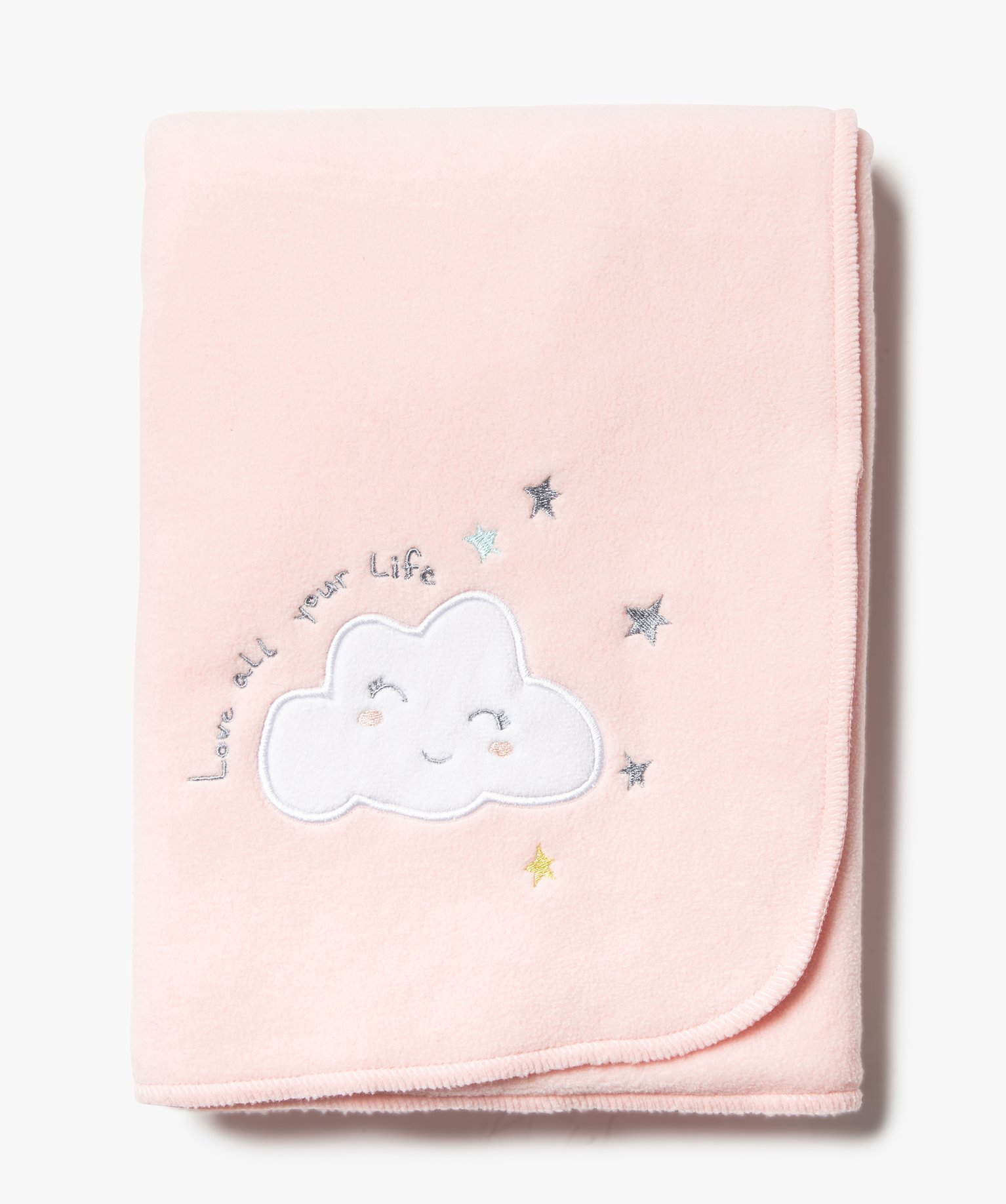 Gemo Puericulture Couverture Bebe En Maille Polaire Avec Motif Nuage Brode Rose Bebe Gemo