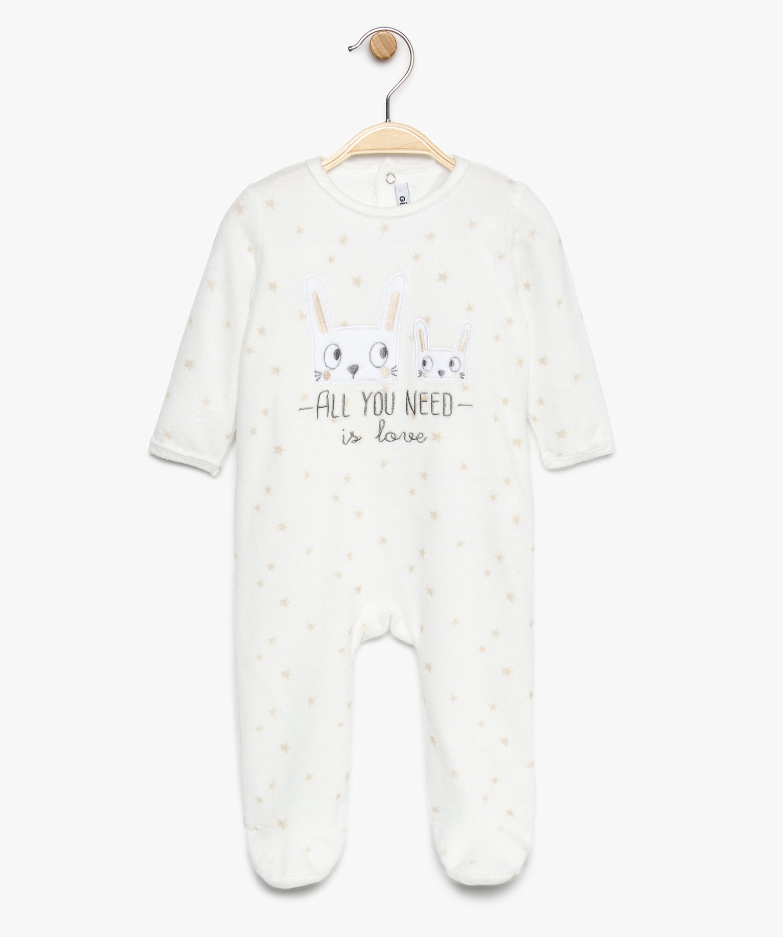 Gemo Vetements Fille Pyjama Bebe En Velours Avec Motifs Etoiles Et Lapin Brode Blanc Bebe Gemo