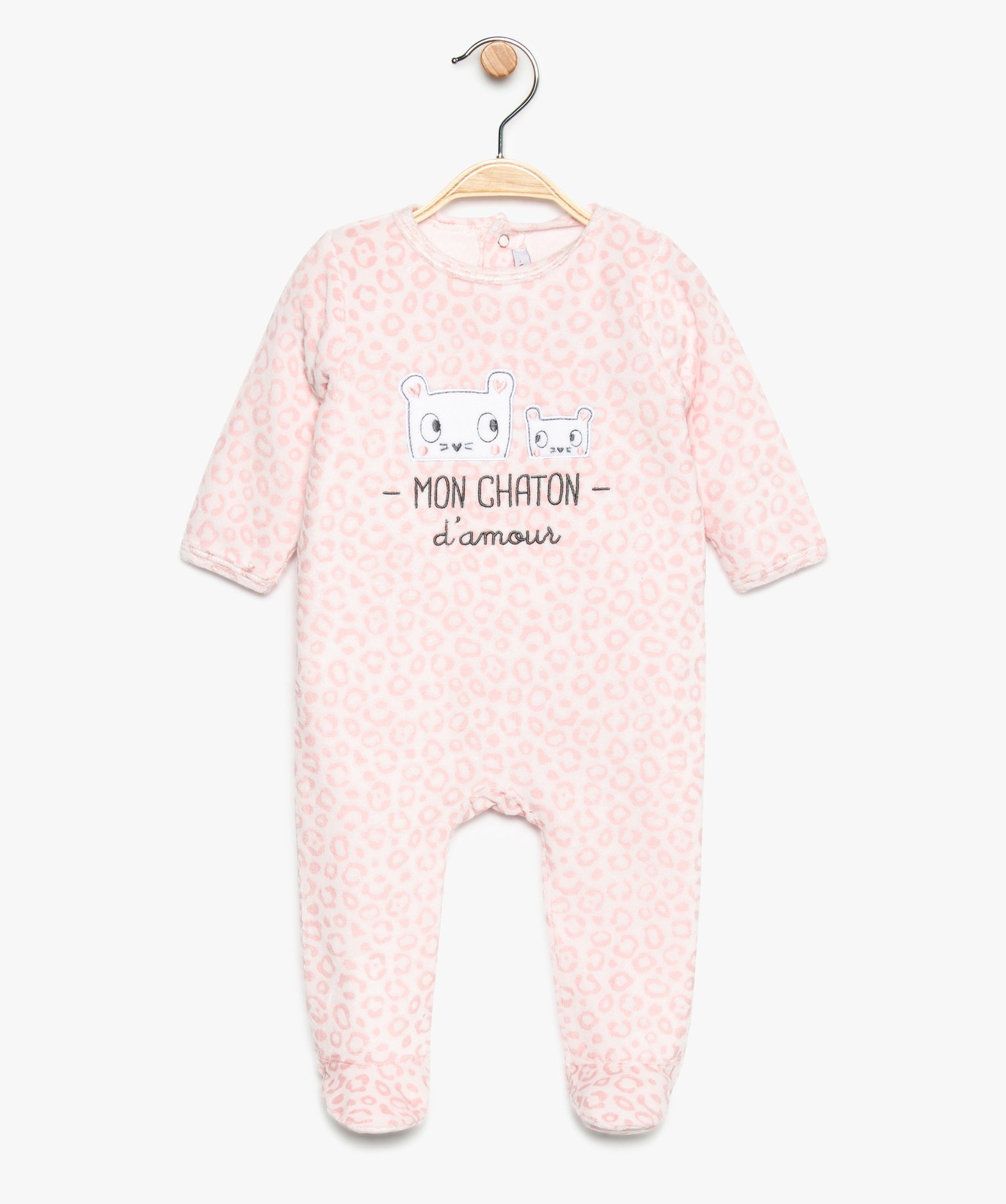 Gemo Vetements Fille Pyjama Bebe En Velours A Motif Leopard Avec Broderies Chats Gris Bebe Gemo