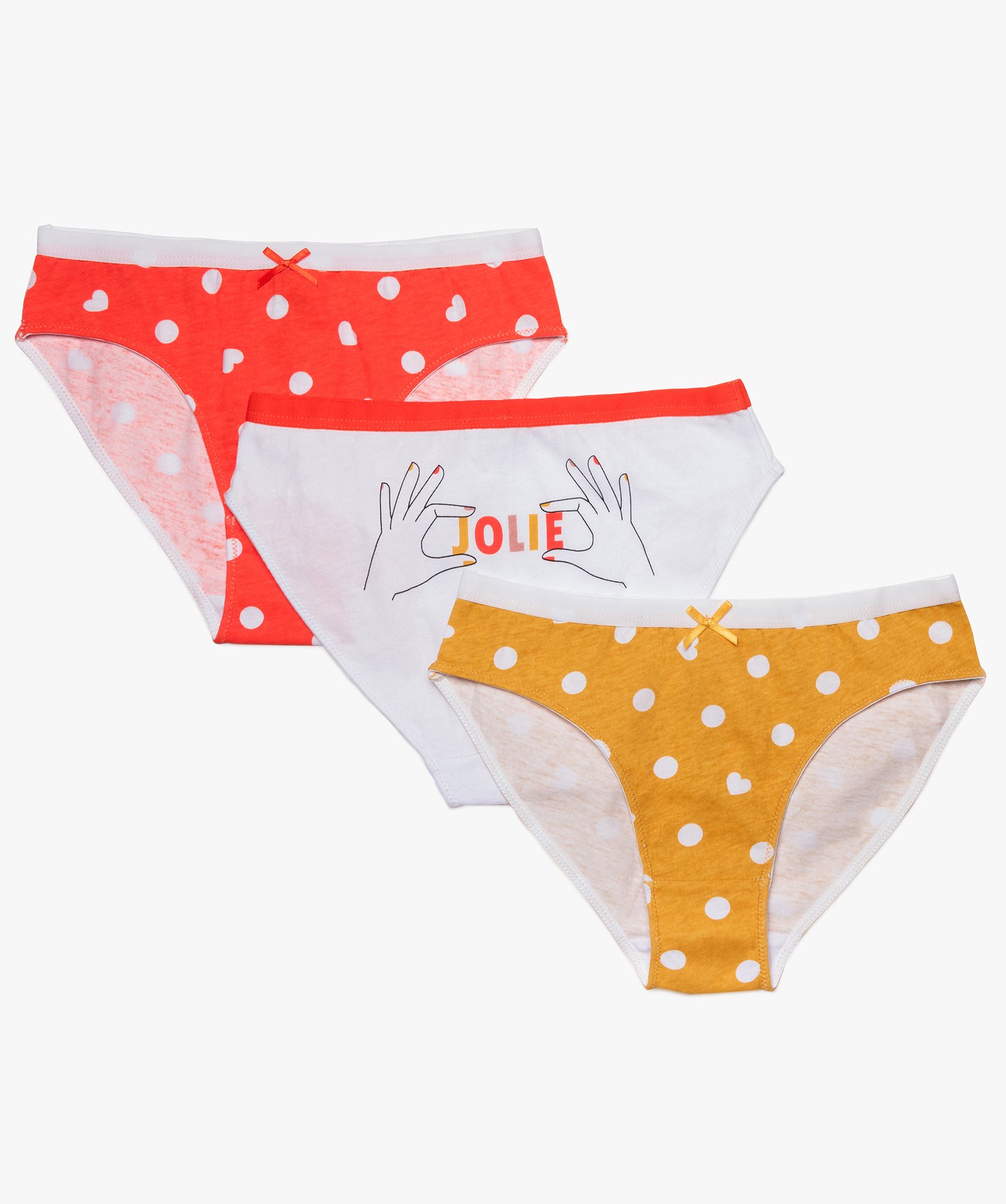 Lot de 3 culottes en coton à pois et unies pour enfant fille