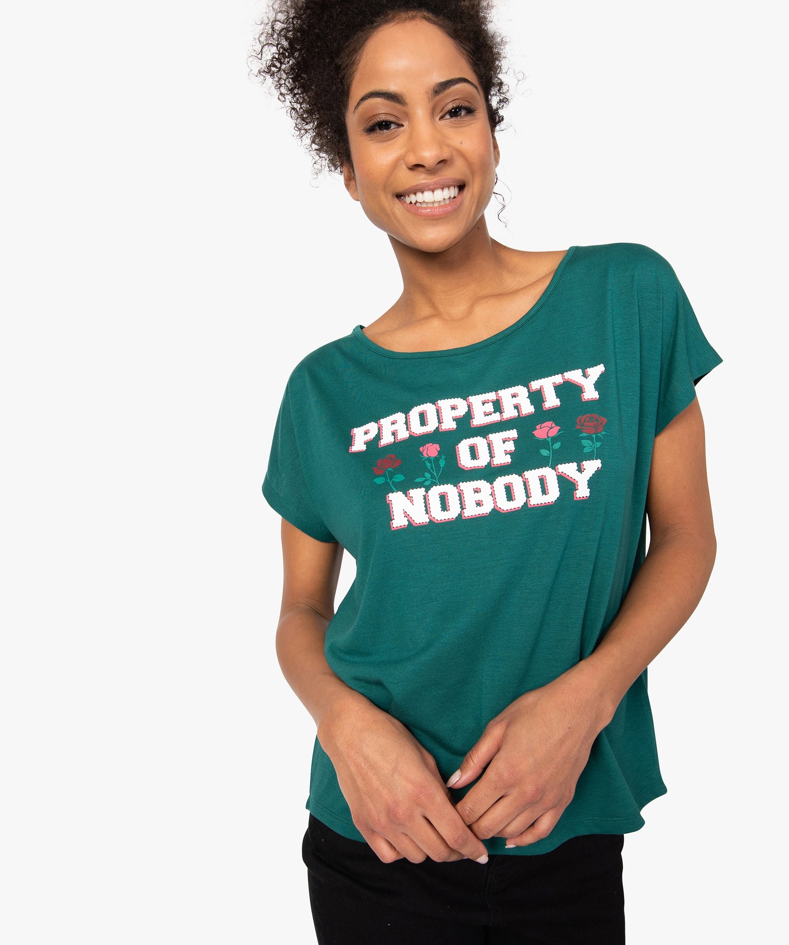 Gemo vetements tee shirt femme loose imprime vert t shirts manches courtes femme GEMO