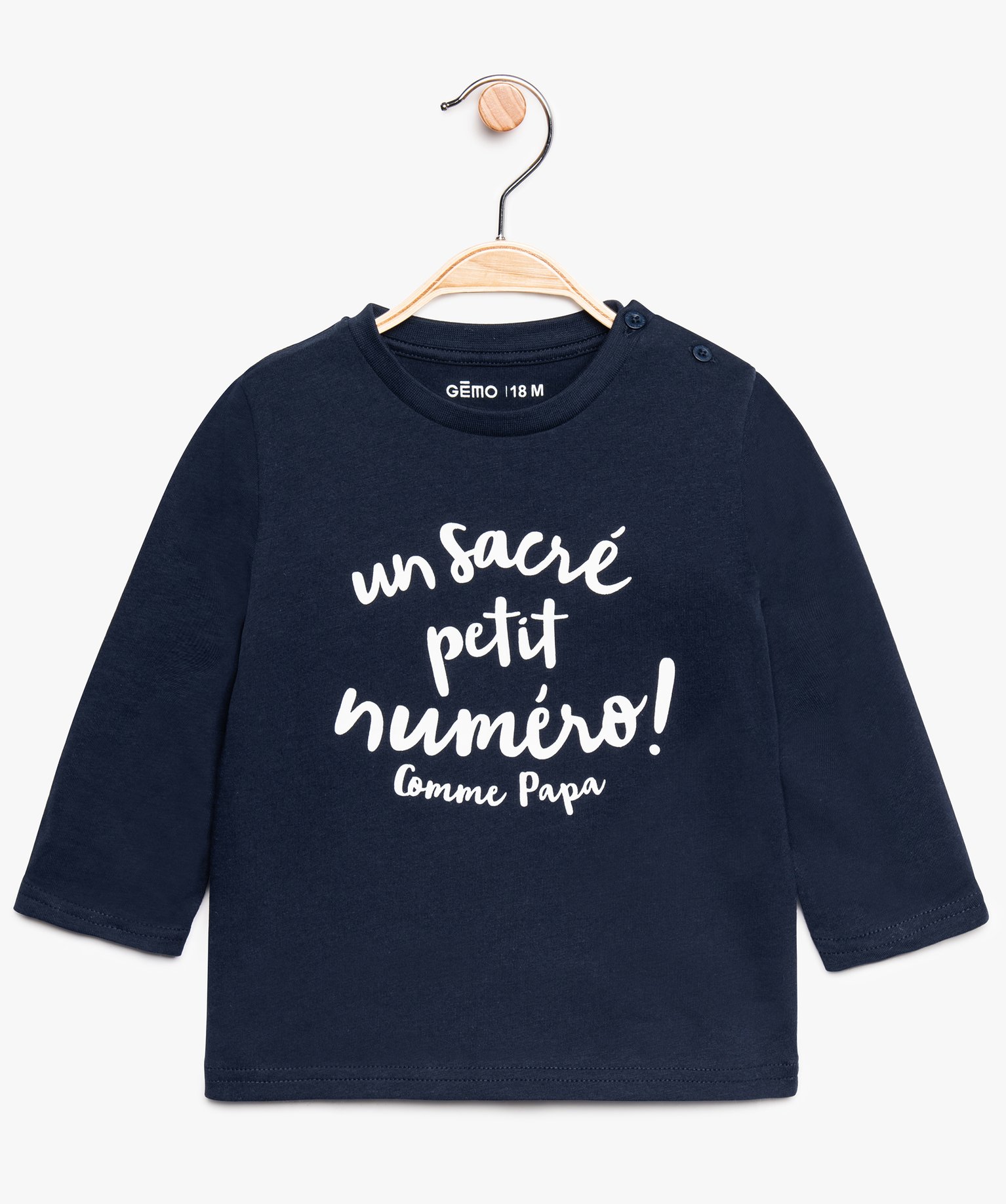 Gemo Vetements Garcon Tee Shirt Bebe Garcon A Manches Longues Avec Message Bleu Bebe Gemo