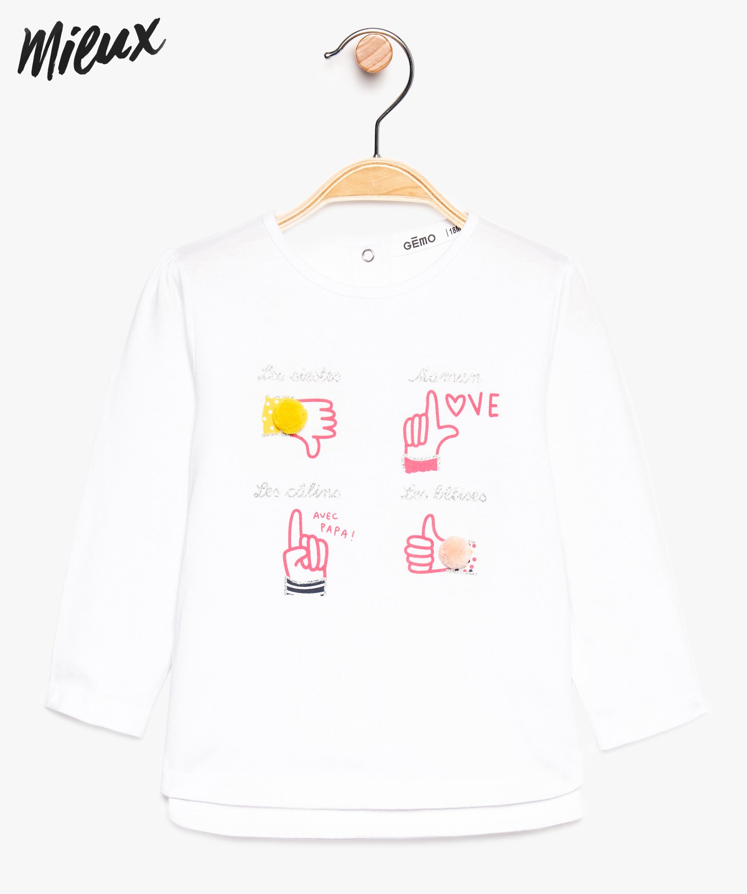 Gemo vetements fille tee shirt bebe fille imprime a base arrondie
