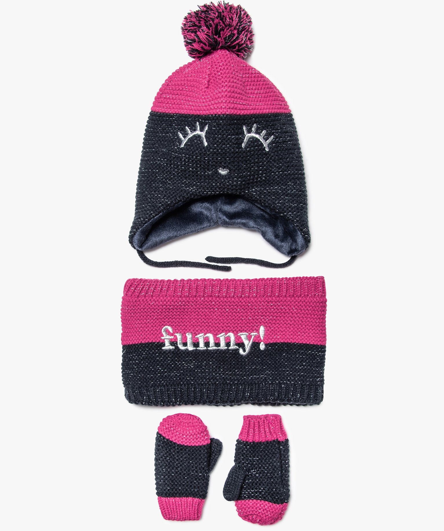 Gemo Accessoires Fille Ensemble Bebe Fille 3 Pieces Snood Bonnet Et Moufles Bicolore Multicolore Bebe Gemo