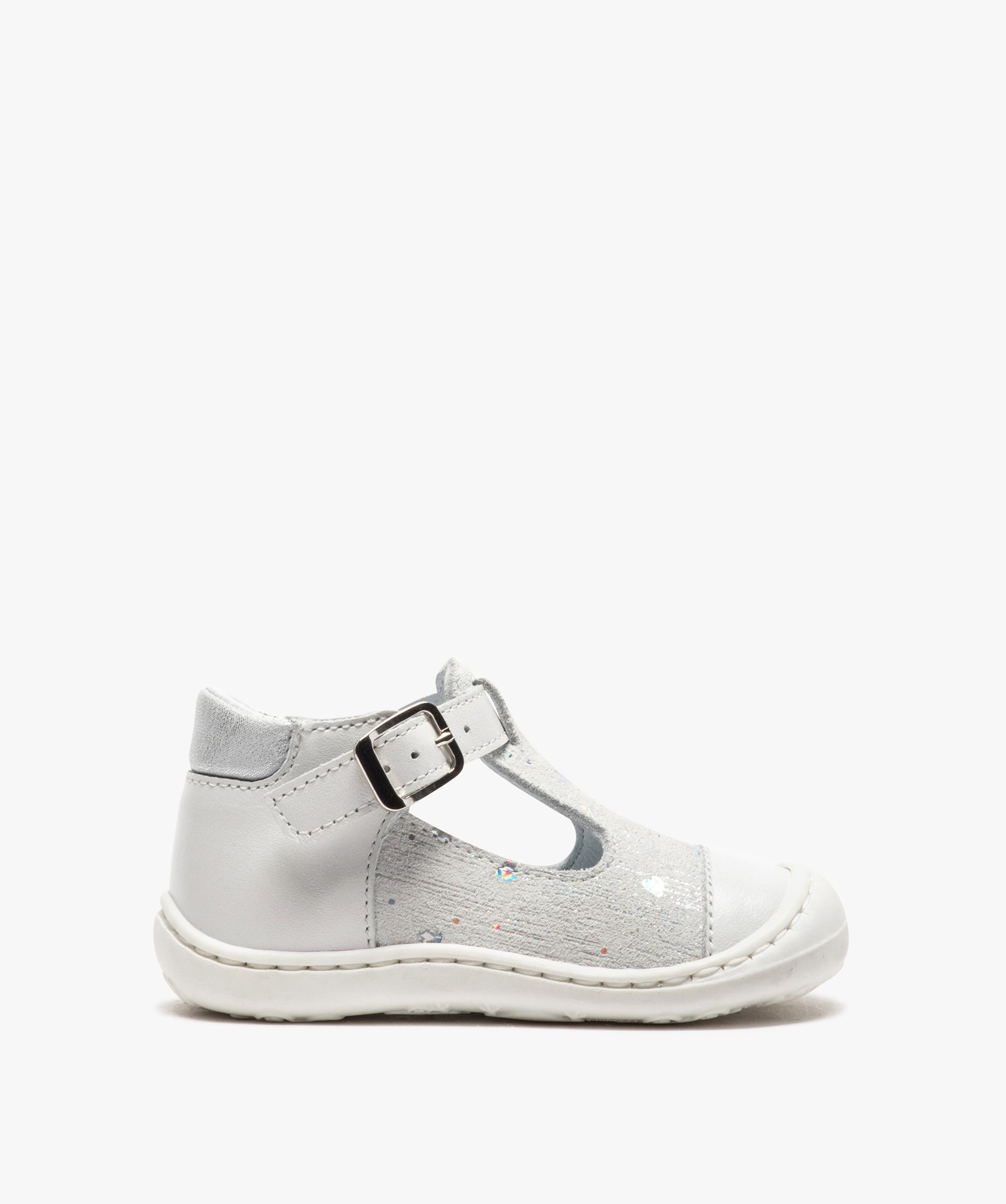 Gemo Chaussures Fille Sandales Premiers Pas Bebe Fille En Cuir Dessus Paillete Blanc Bebe Gemo