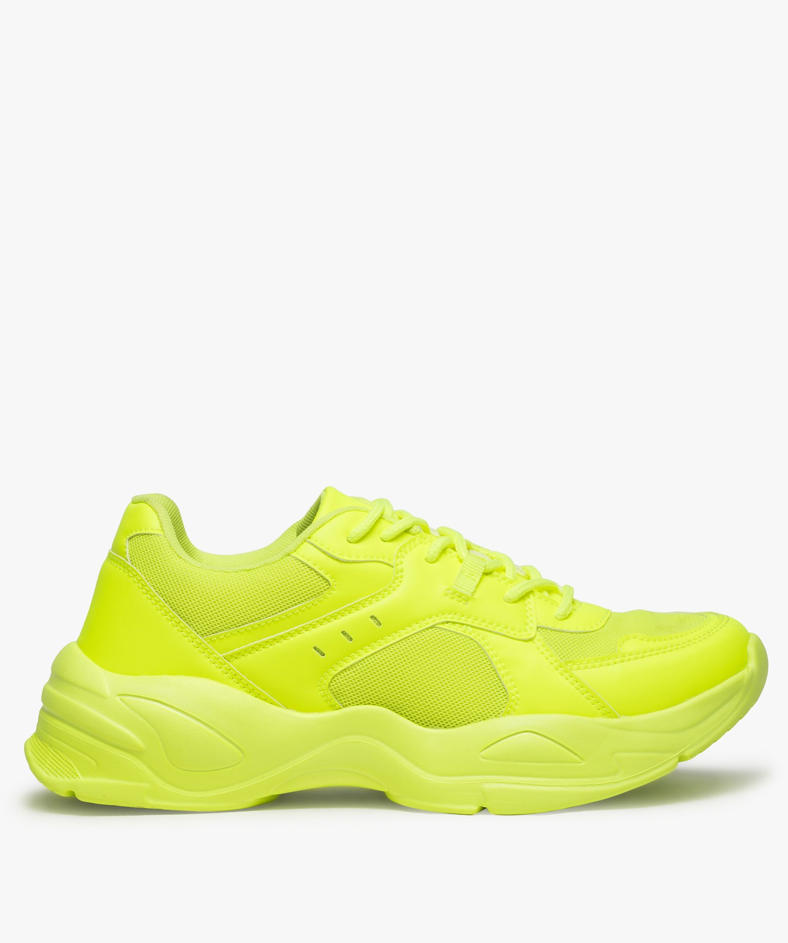 Gemo chaussures baskets femme fluo a semelle epaisse facon dad shoes jaune vif baskets et tennis femme GEMO