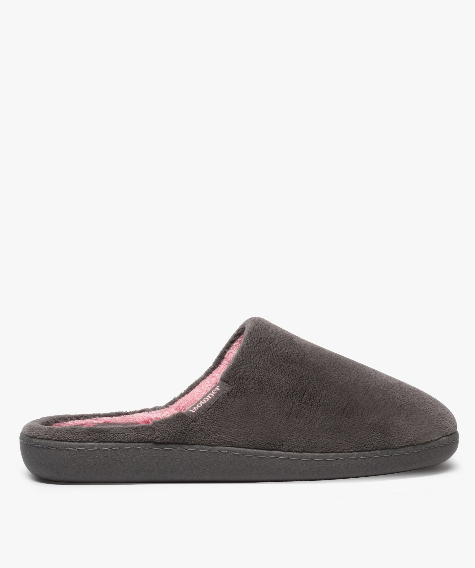 Chaussons Isotoner, chaussons confortables femme imprimé pois gris