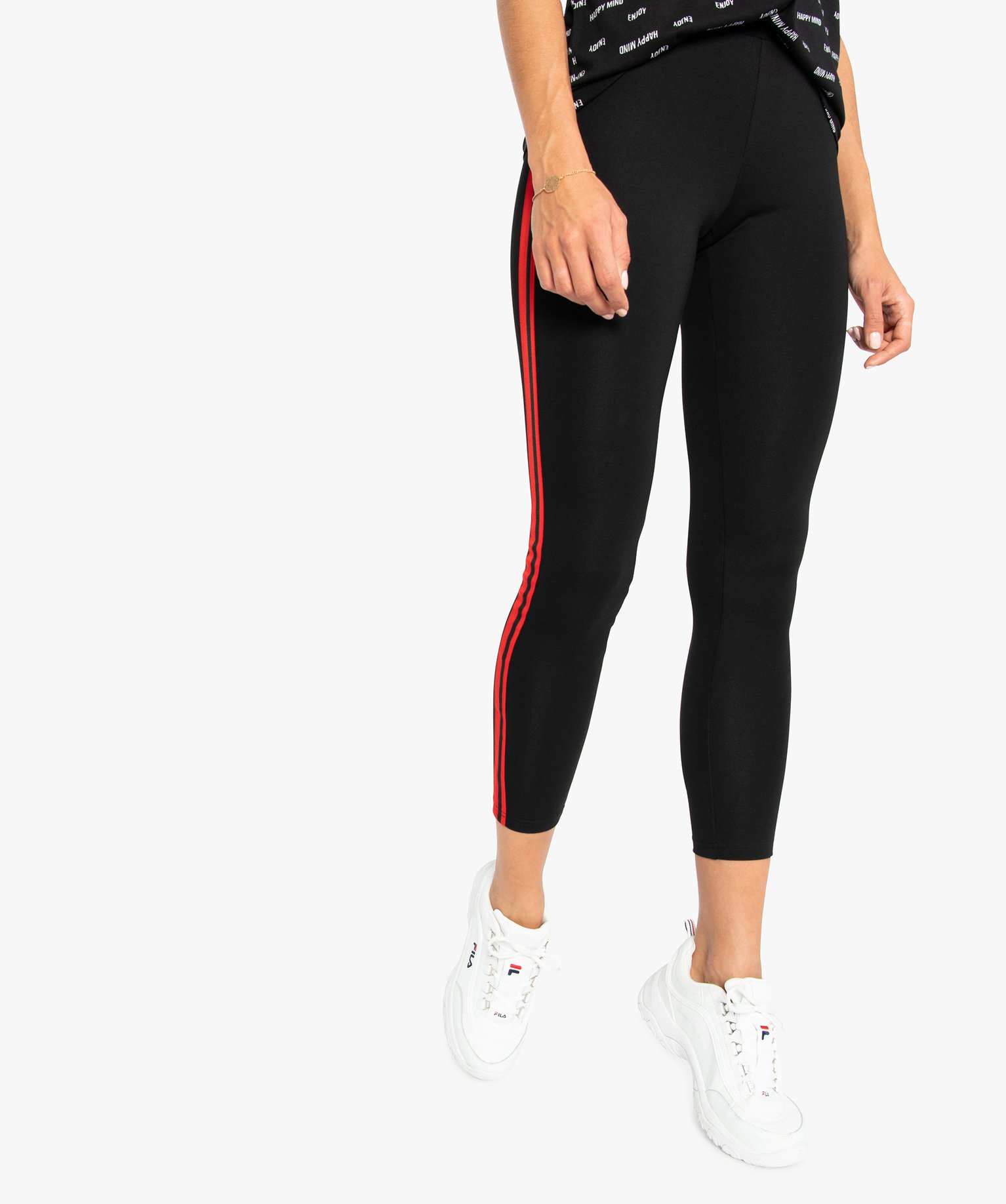 legging femme effet push-up a bandes laterales rayees noir