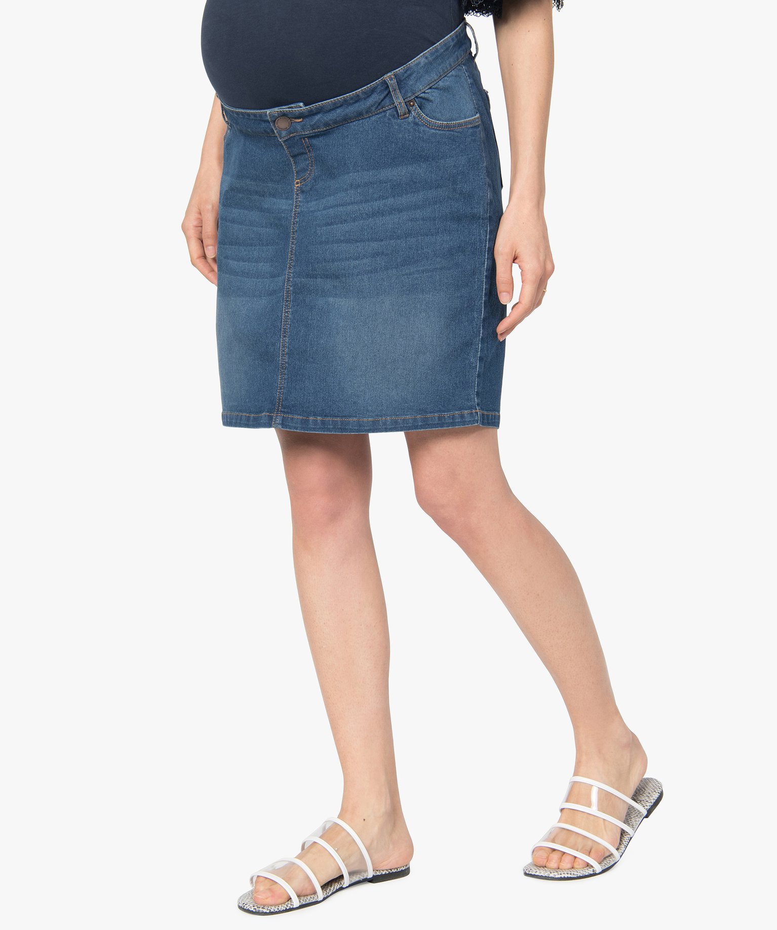 Gemo vetements jupe de grossesse en jean coupe droite bleu jupes en jean femme GEMO