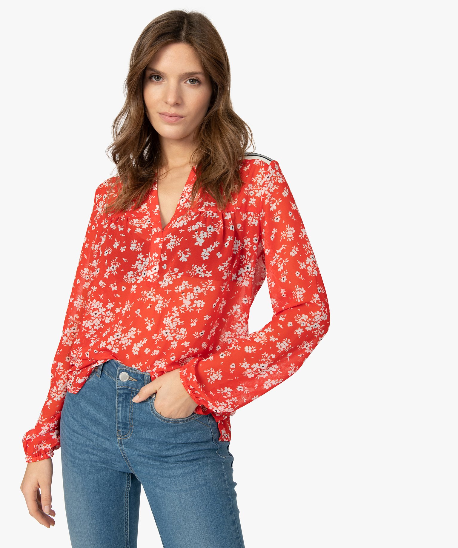Gemo vetements tunique femme en voile transparent a motifs imprime chemisiers femme GEMO