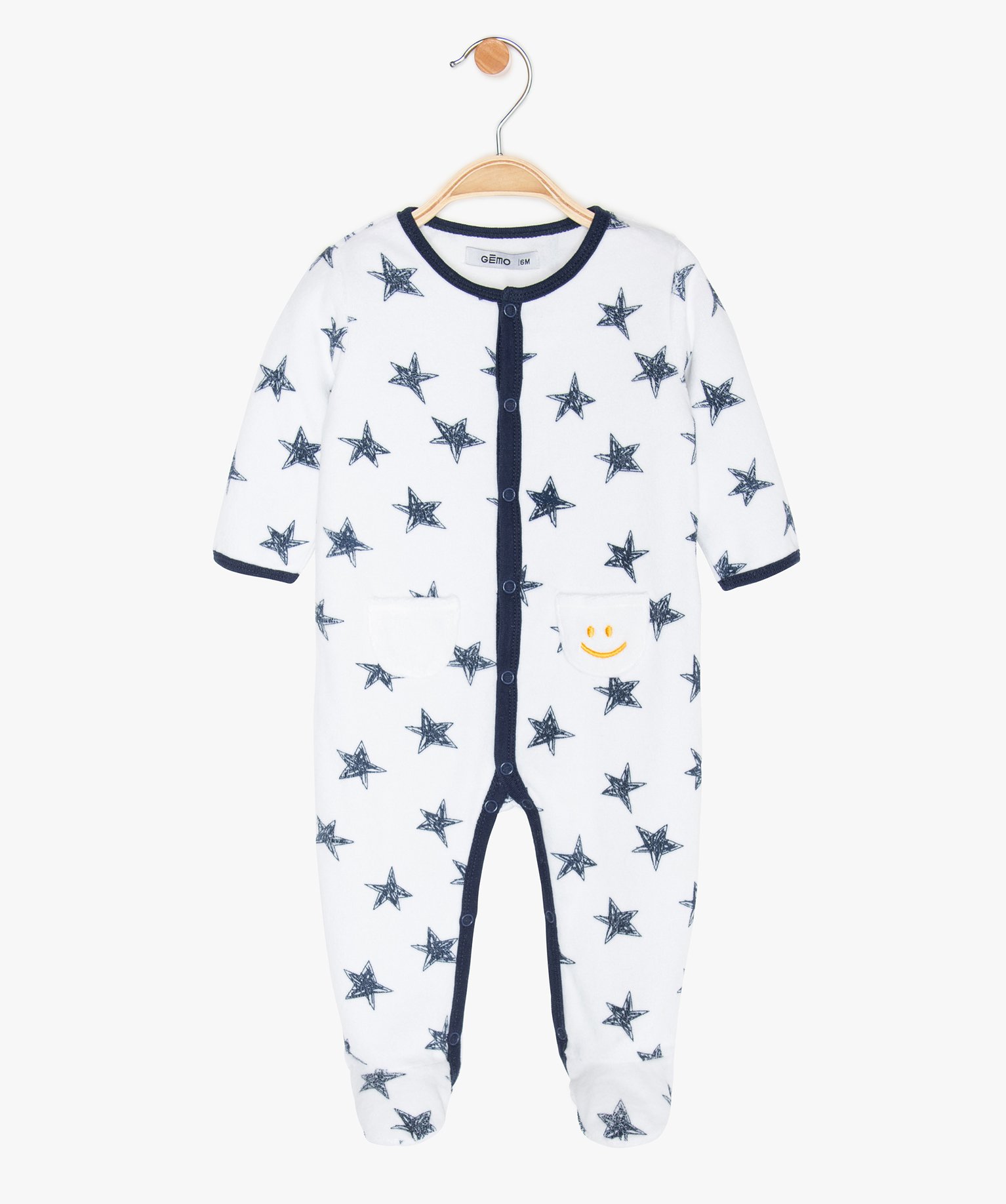 Gemo Vetements Garcon Pyjama Bebe Garcon En Velours Motif Etoiles Blanc Bebe Gemo