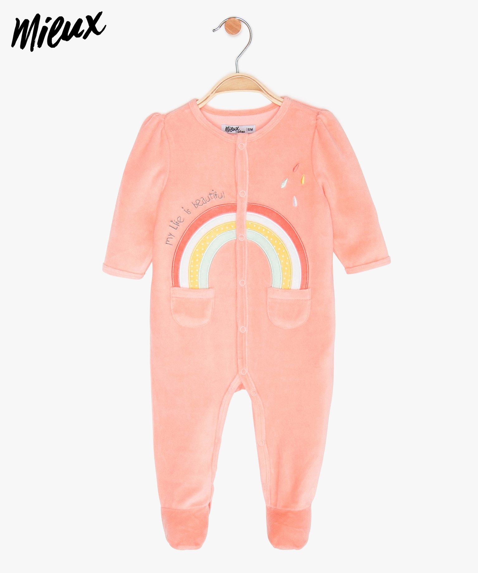 Gemo Vetements Fille Pyjama Bebe Fille En Velours De Coton Bio A Motif Arc En Ciel Rose Bebe Gemo