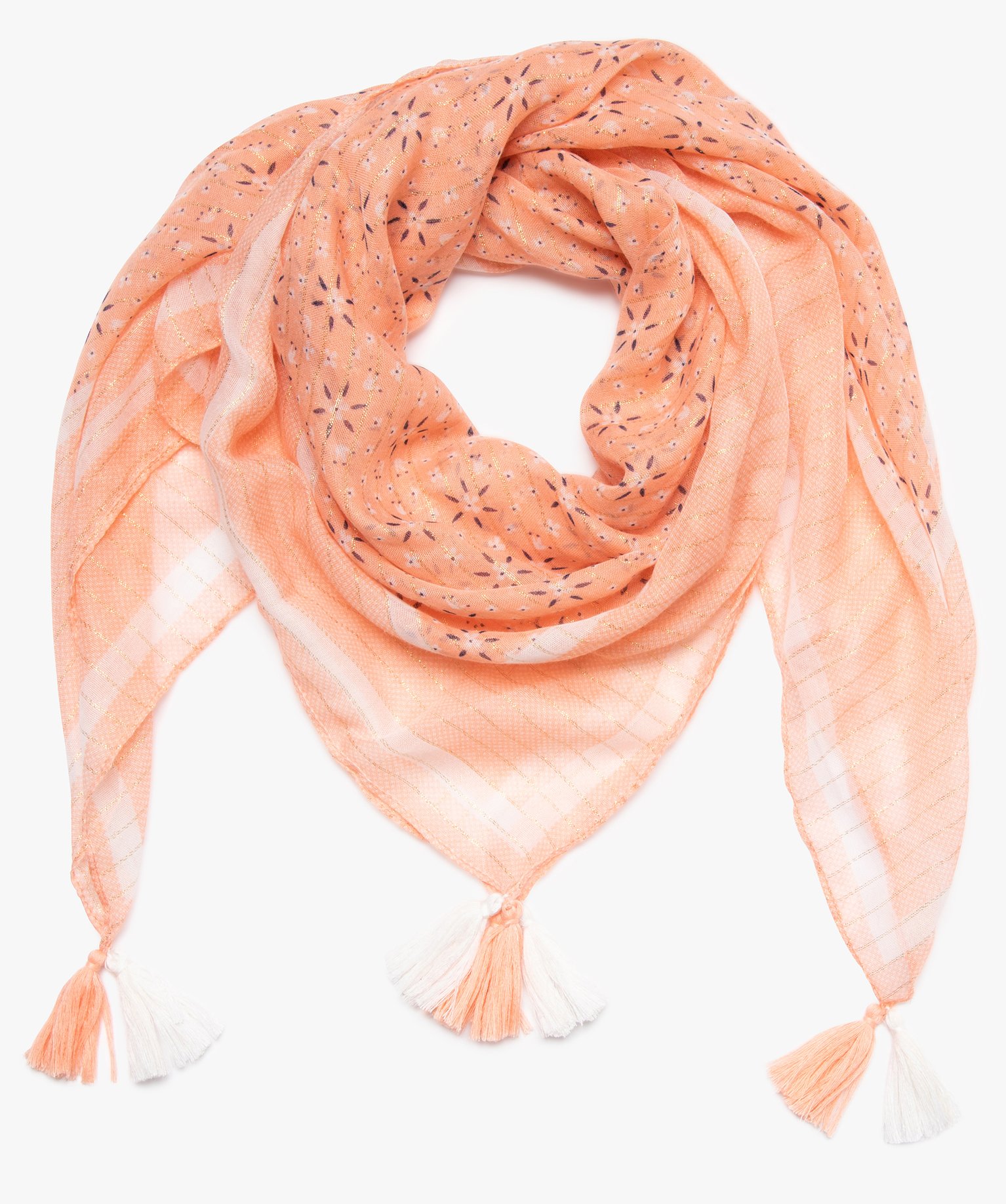 Gemo accessoires et sacs foulard fille a motifs fleuris paillettes et pompons orange foulards echarpes et gants fille GEMO