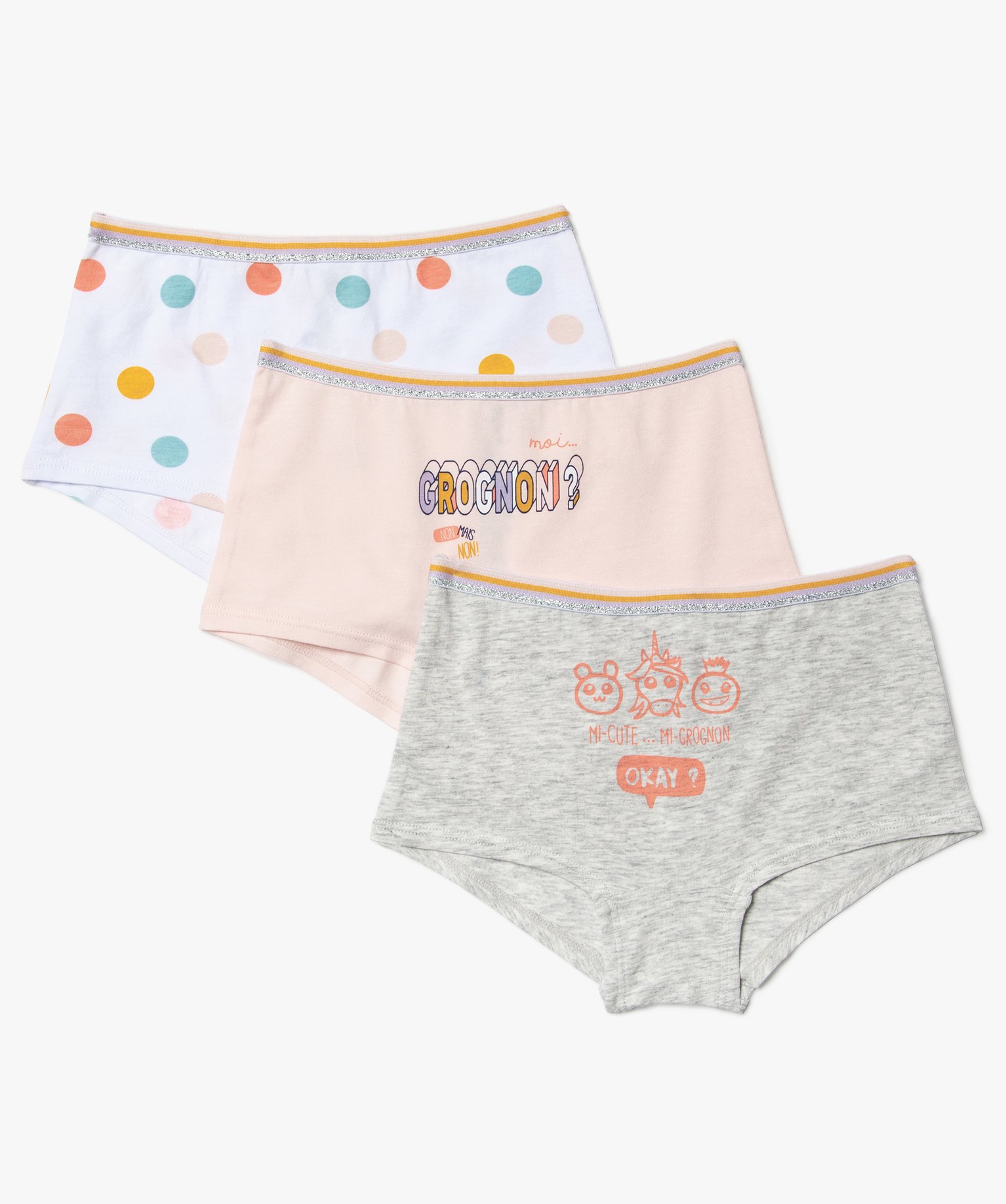 Gemo sous vetements boxer fille a motifs contenant du coton bio lot de 3 multicolore sous vetements fille GEMO