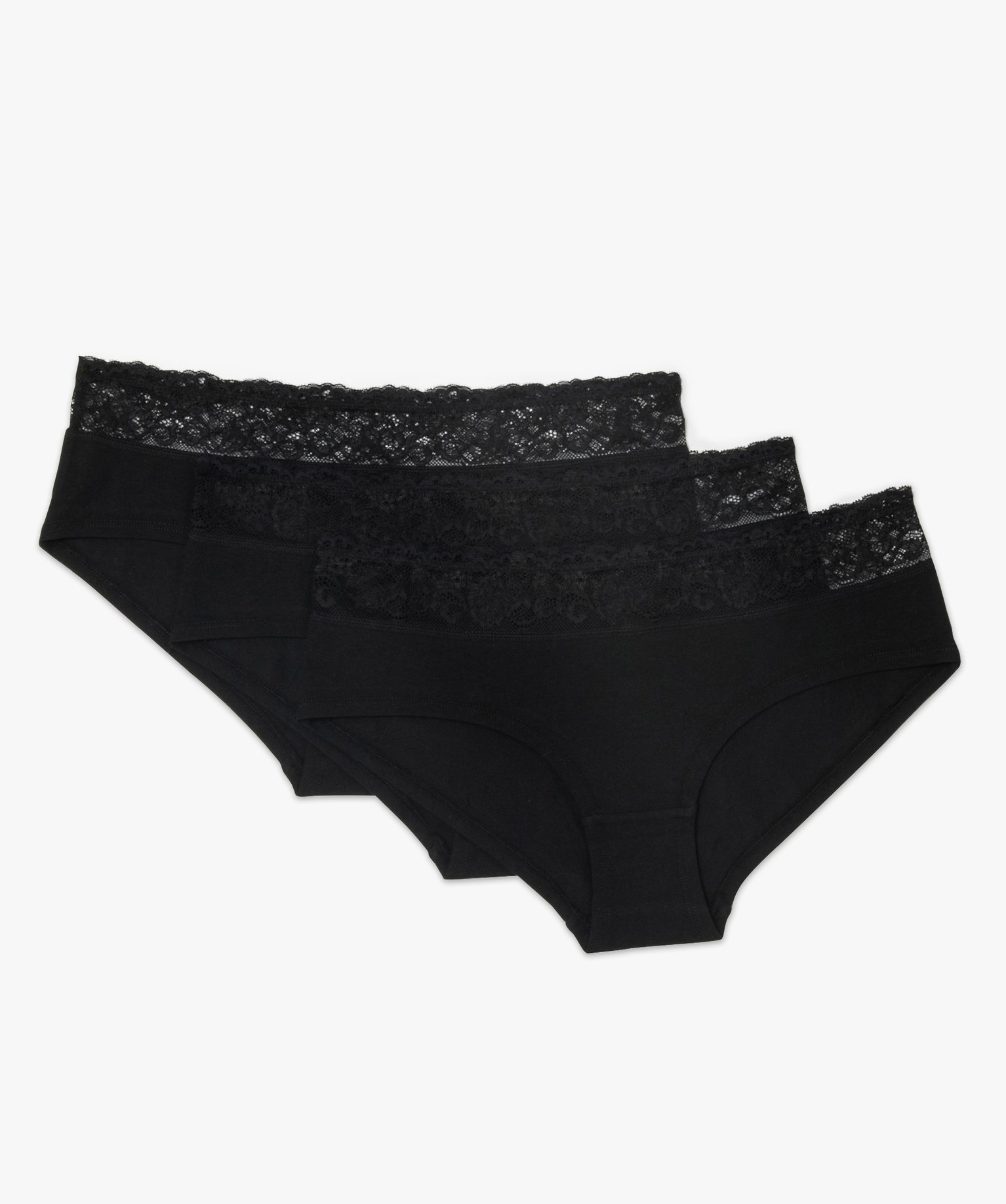 Gemo lingerie shorty femme a taille en dentelle avec coton bio (lot de 3)  noir shorties femme