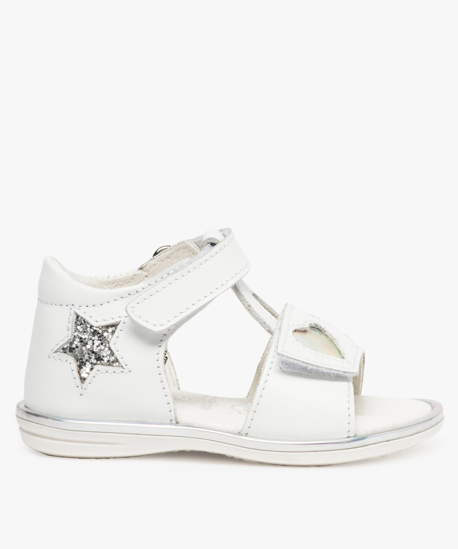 Gemo Chaussures Fille Sandales Bebe Fille En Cuir Avec Etoiles Et Cour Blanc Sandales Et Nu Pieds Bebe Gemo