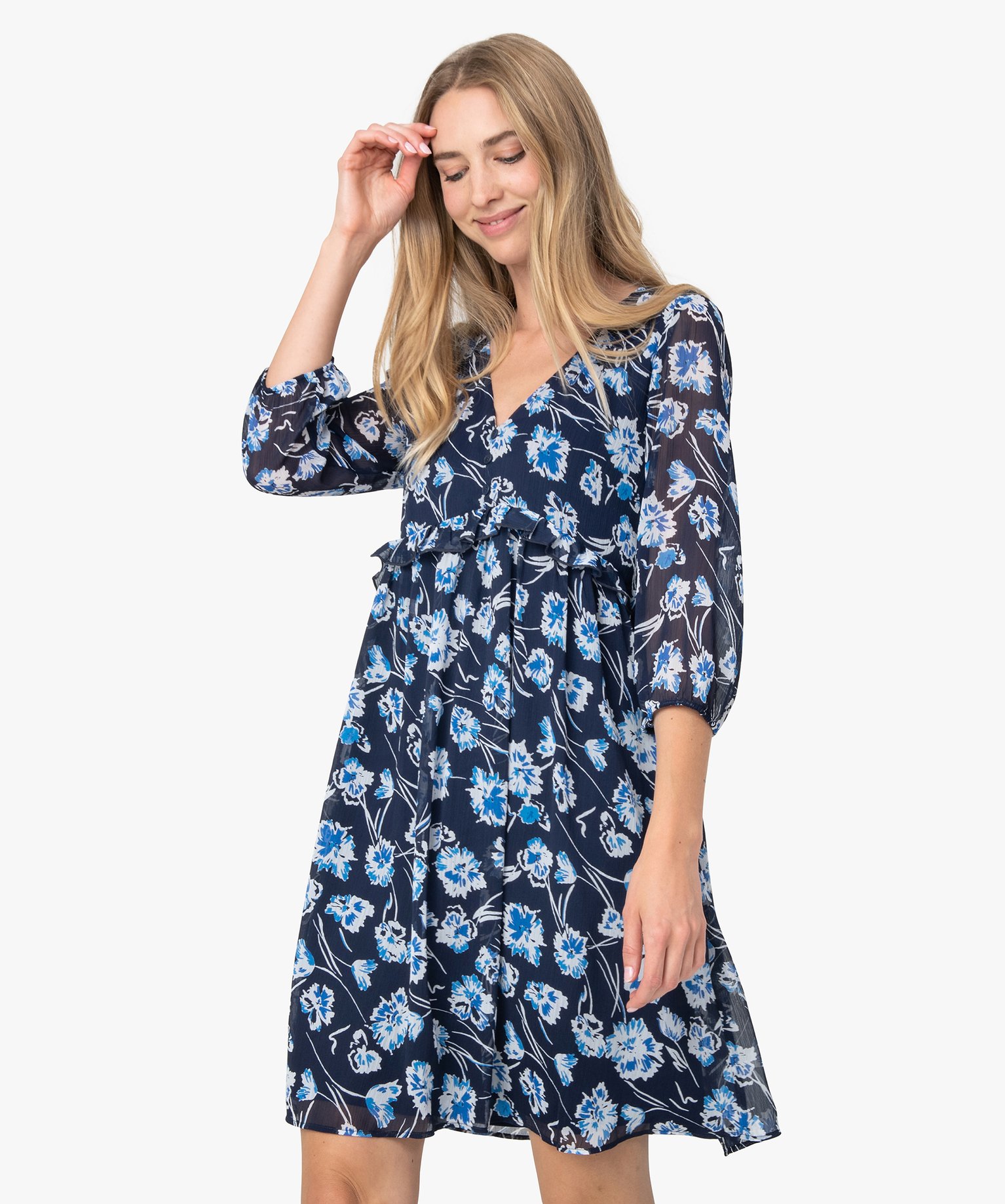 Gemo vetements robe femme imprimee a volant et manches 34 imprime