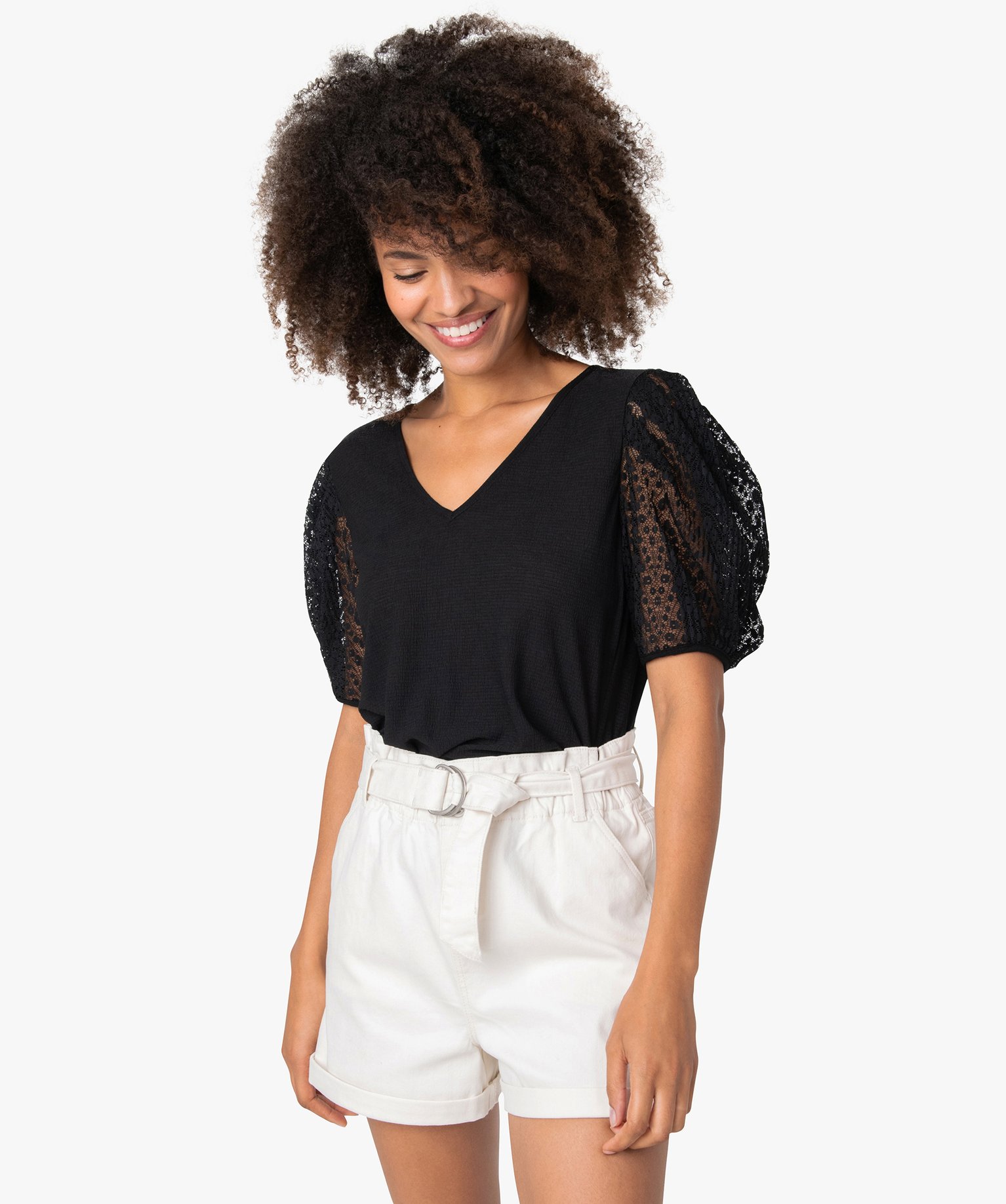 T shirt femme dentelle noir discount