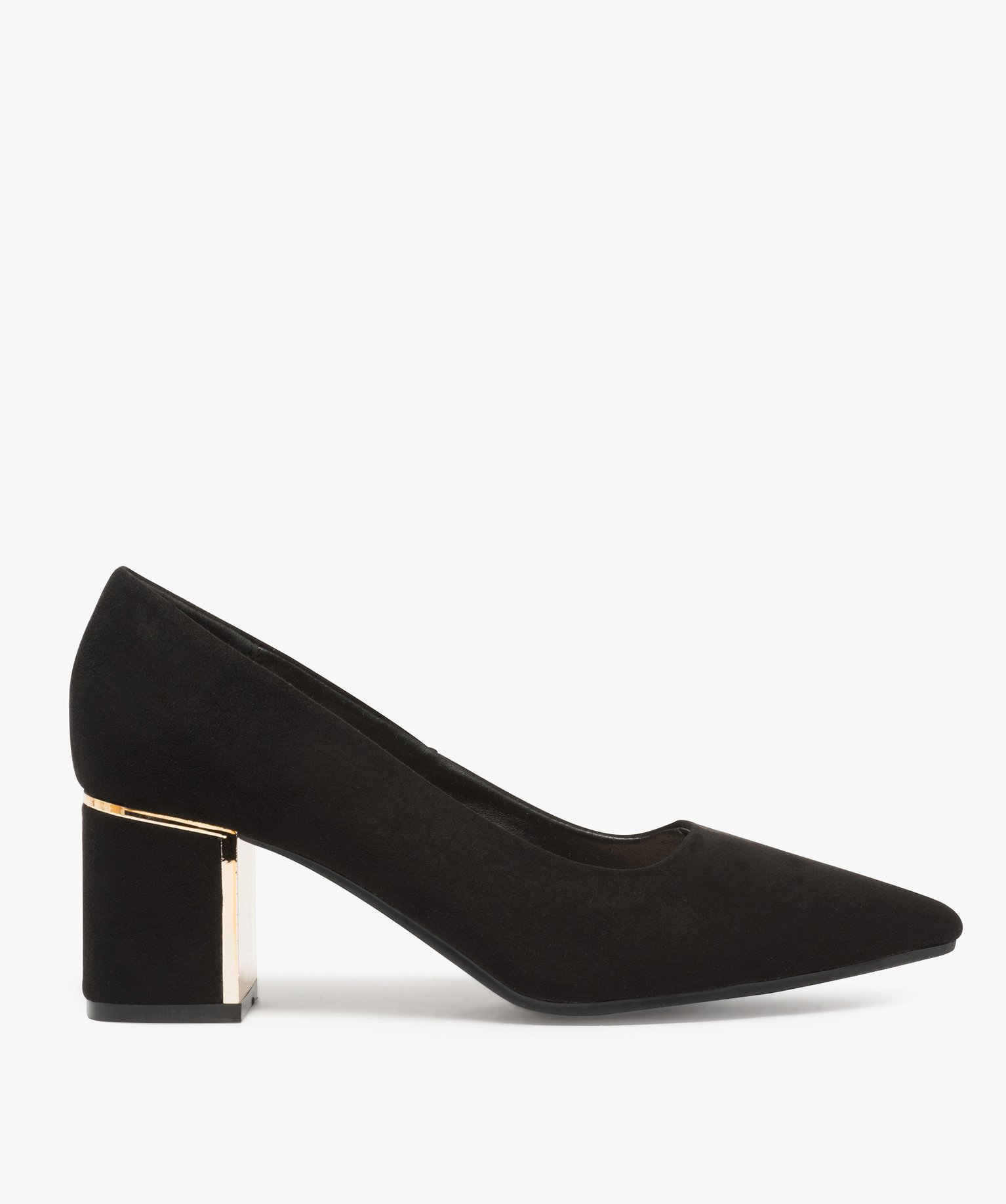 Gemo chaussures escarpins femme bout pointu et talon large a detail brillant noir standard escarpins femme GEMO