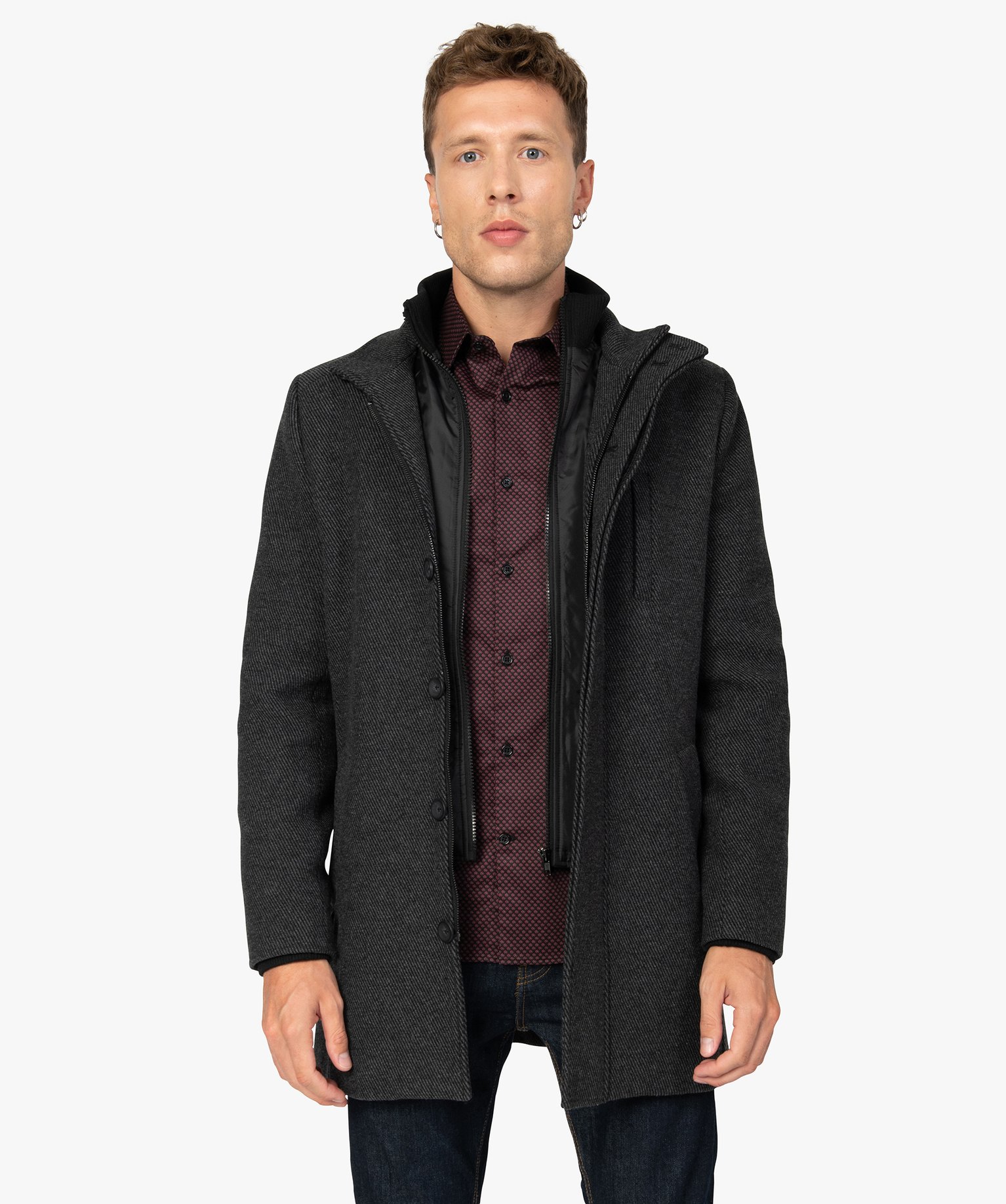 manteau long col montant homme