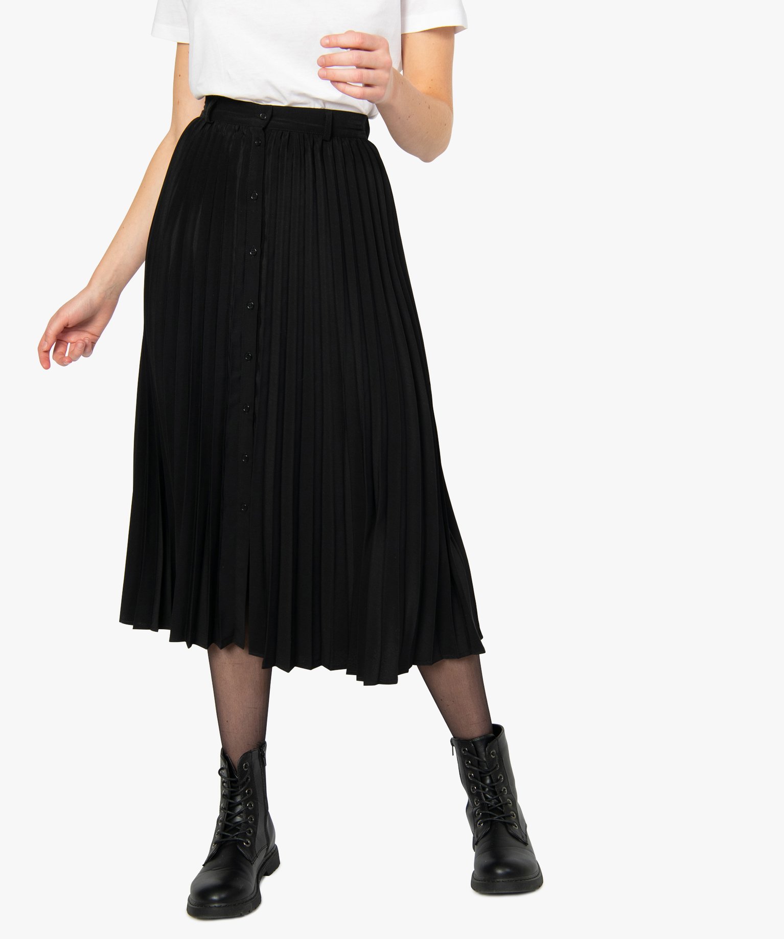 Gemo vetements jupe femme longue plissee et boutonnee noir jupes femme |  GÉMO