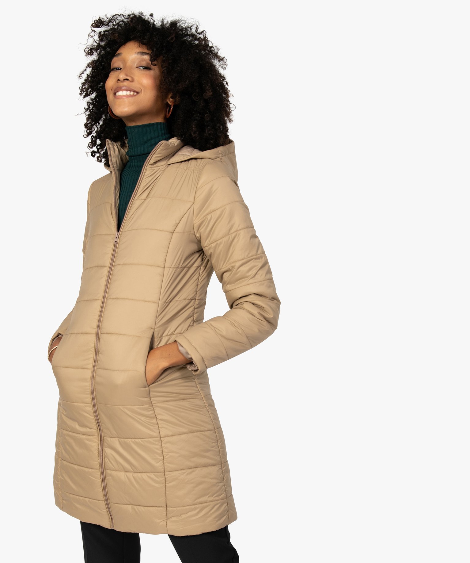 manteau femme beige a capuche