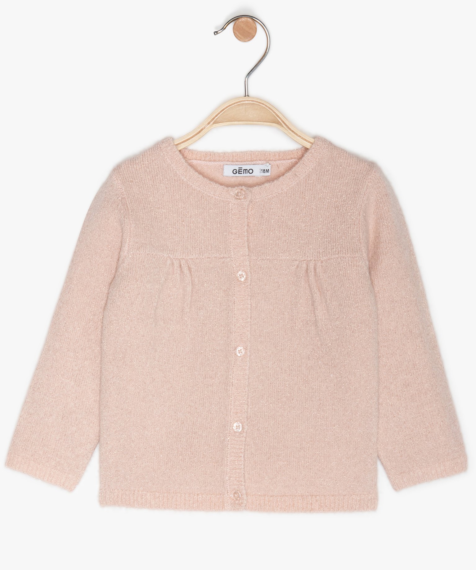 Gemo Vetements Fille Gilet Bebe Fille Boutonne En Tricot Paillete Rose Bebe Gemo