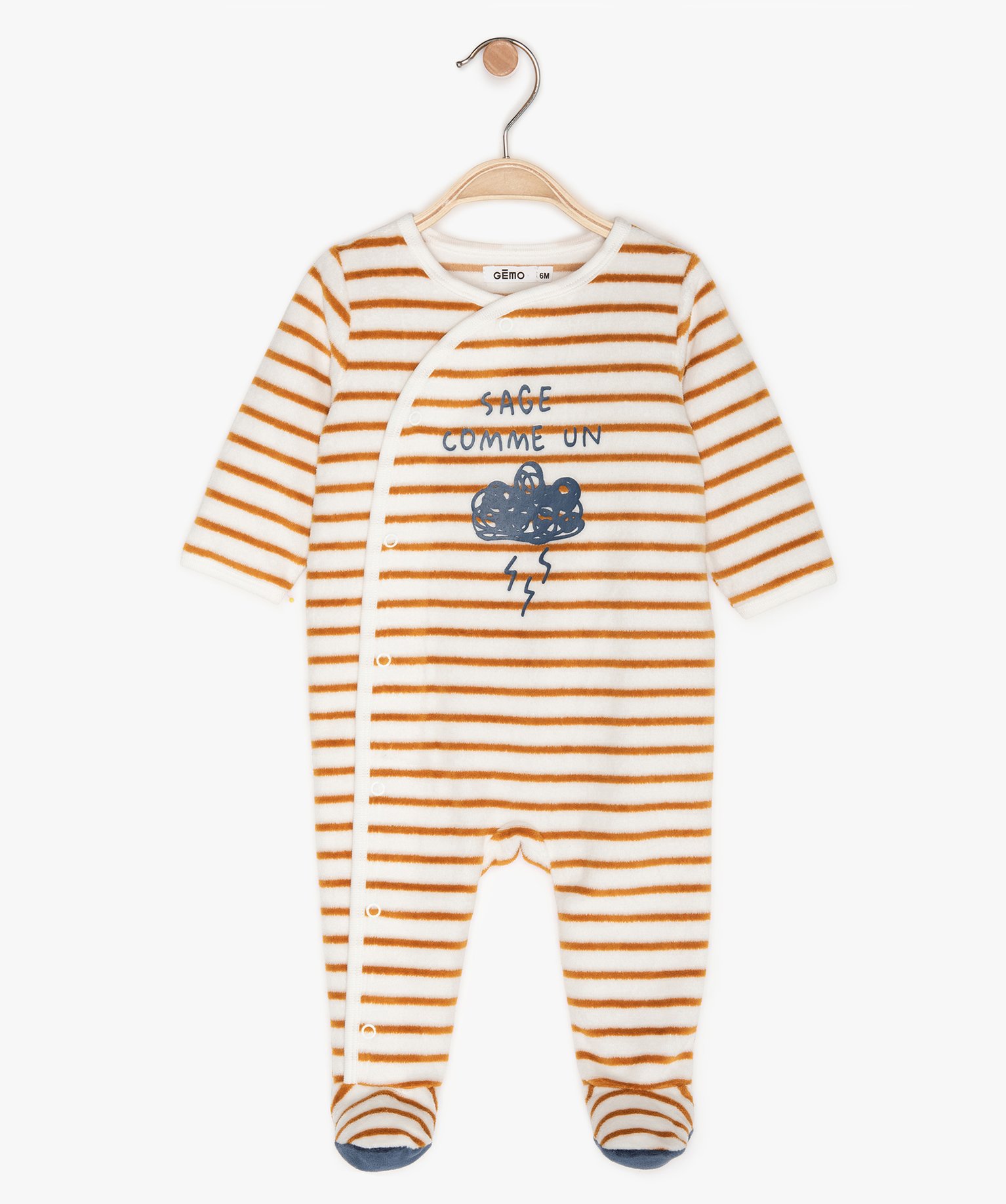 Gemo Vetements Garcon Pyjama Bebe En Velours A Rayures Ouverture Devant Imprime Bebe Gemo